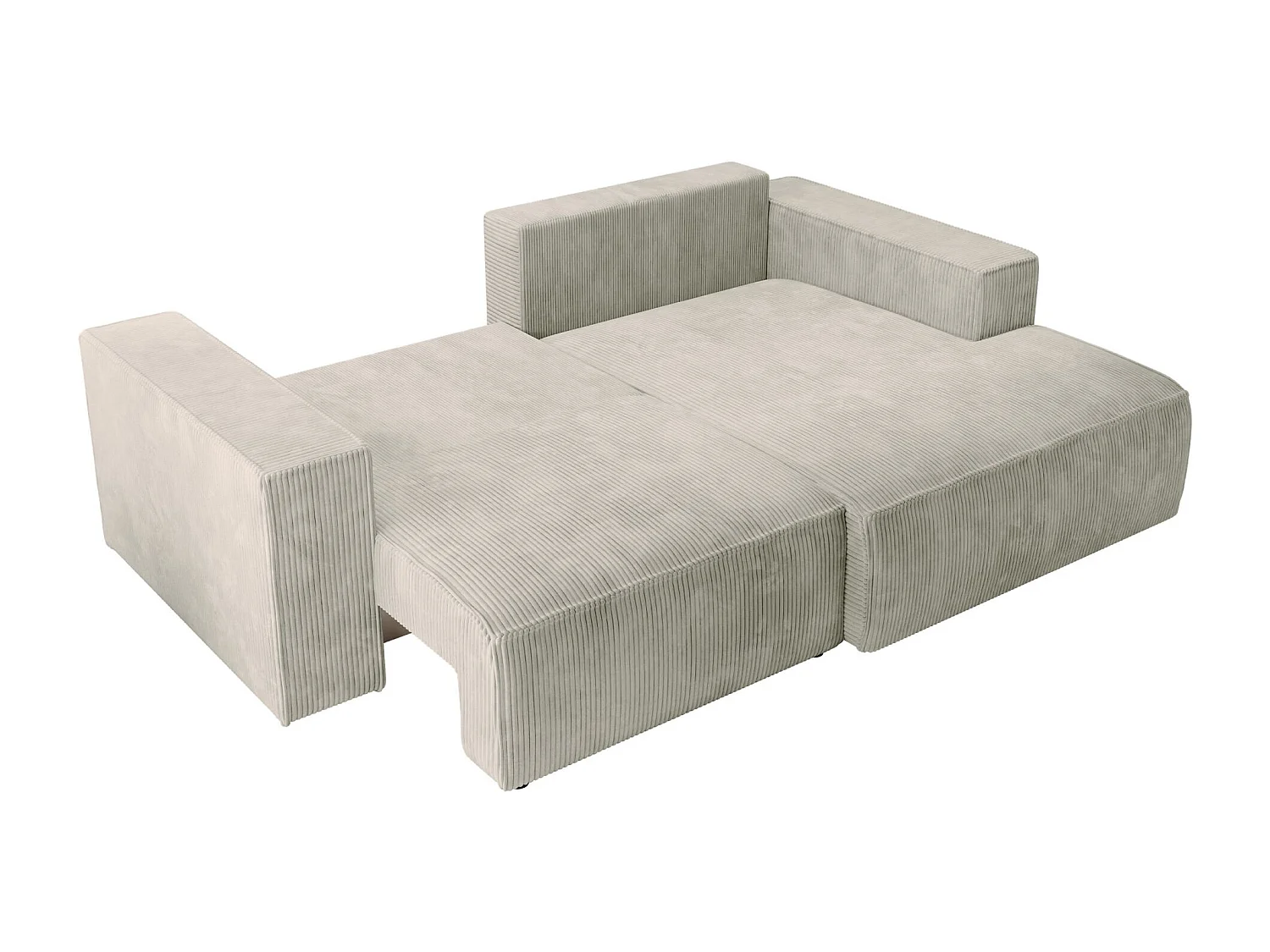 Hoekbank met ribfluweel – slaapfunctie en opbergruimte – grijs-beige – rechts – FARESE MINI