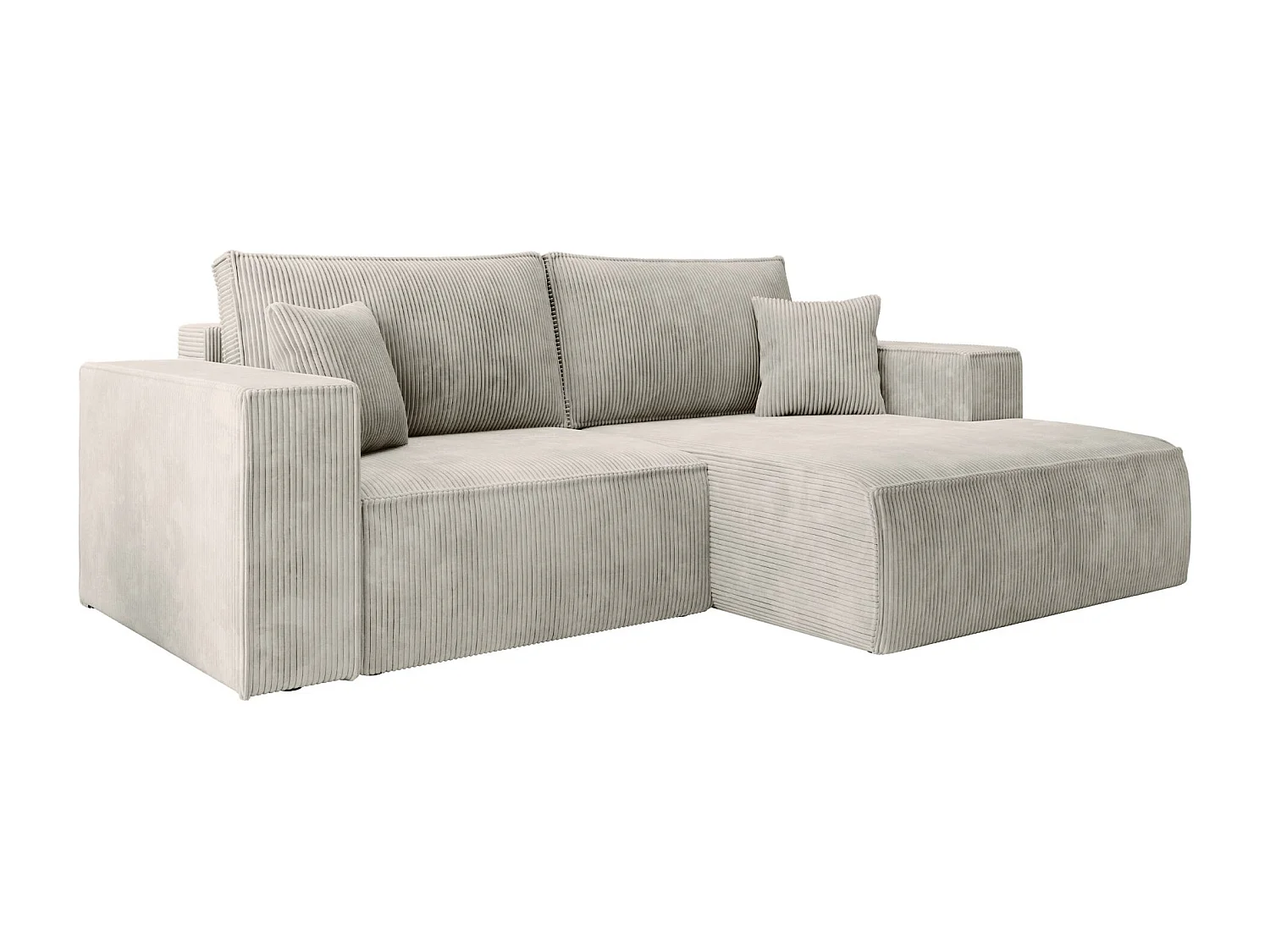 Hoekbank met ribfluweel – slaapfunctie en opbergruimte – grijs-beige – rechts – FARESE MINI