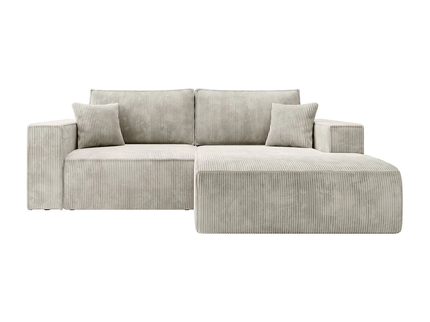 Canapé d’angle convertible – en velours côtelé – gris-beige – droite – FARESE MINI