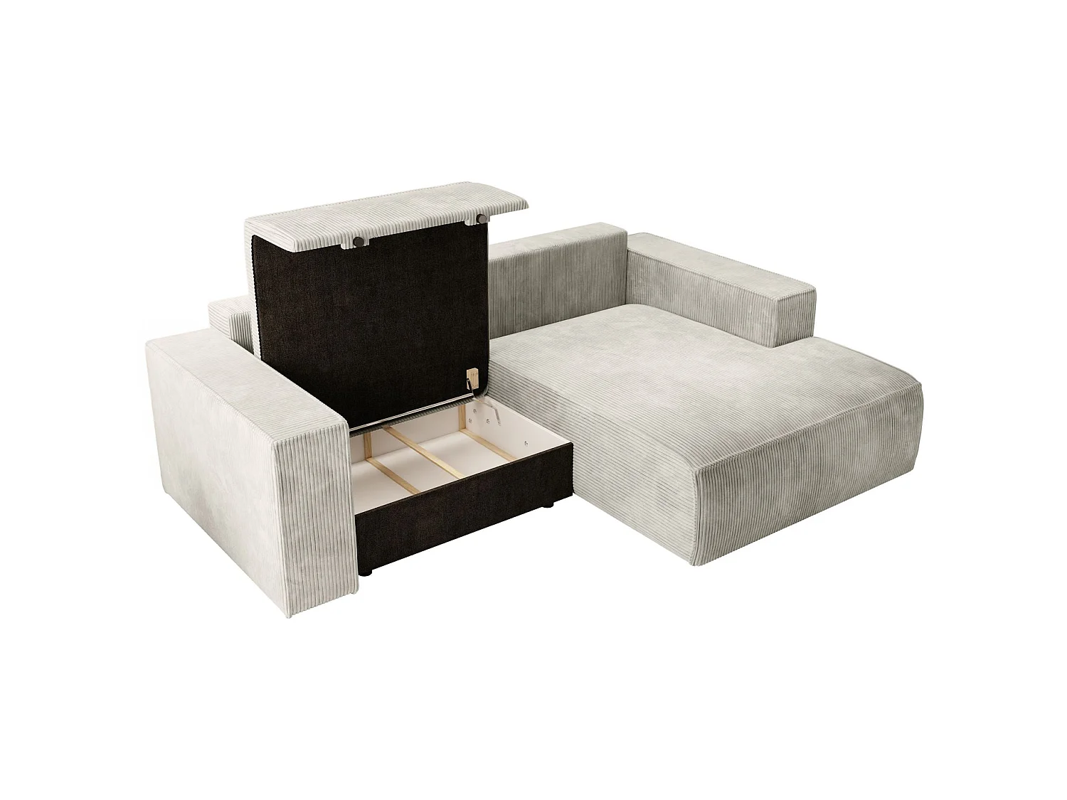 Ecksofa mit Cordbezug – Schlaffunktion und Stauraum – Greige – rechts – FARESE MINI