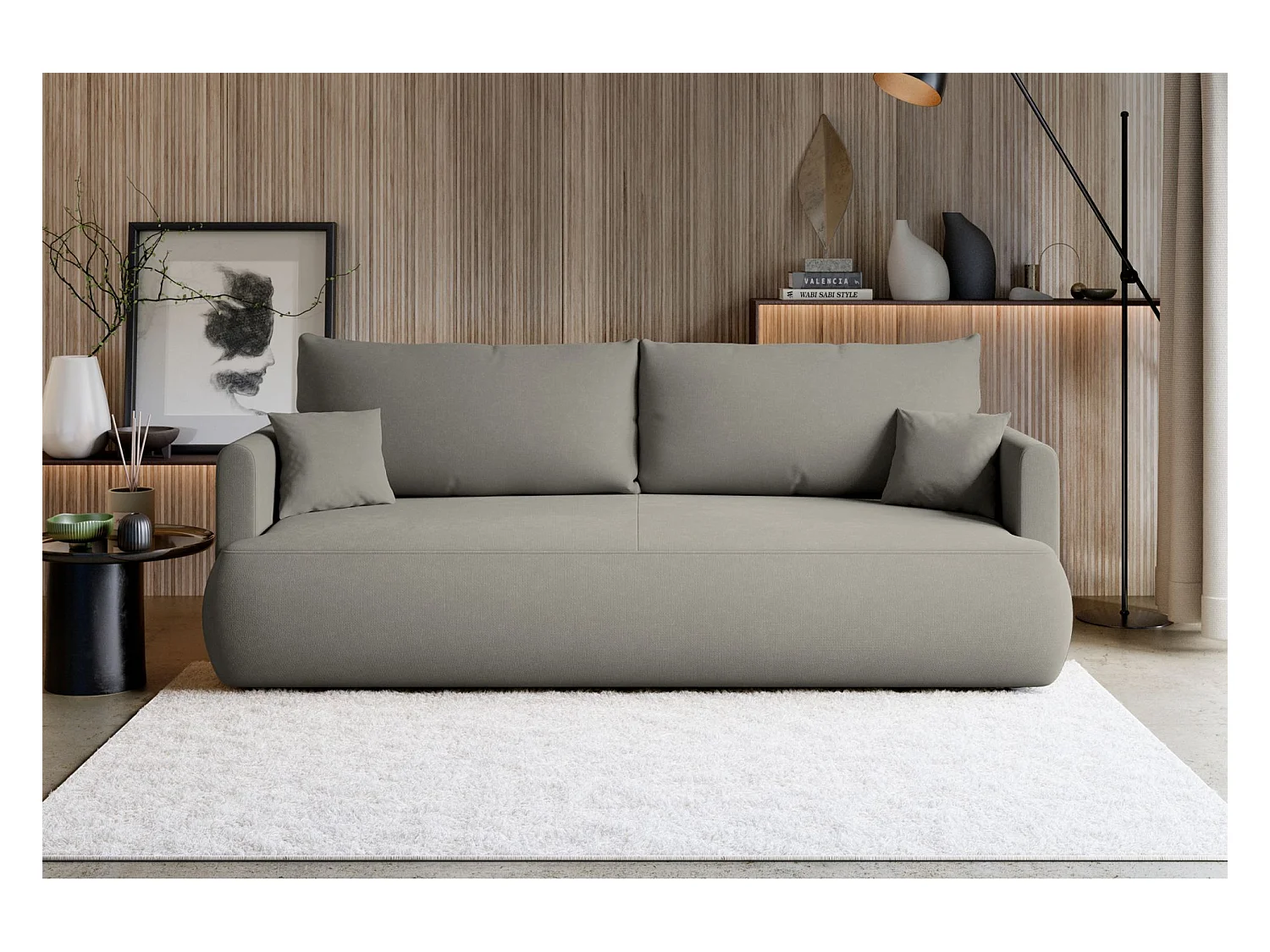 Canapé convertible 3 places – chenille Easy-Clean – gris clair – OVO MINI