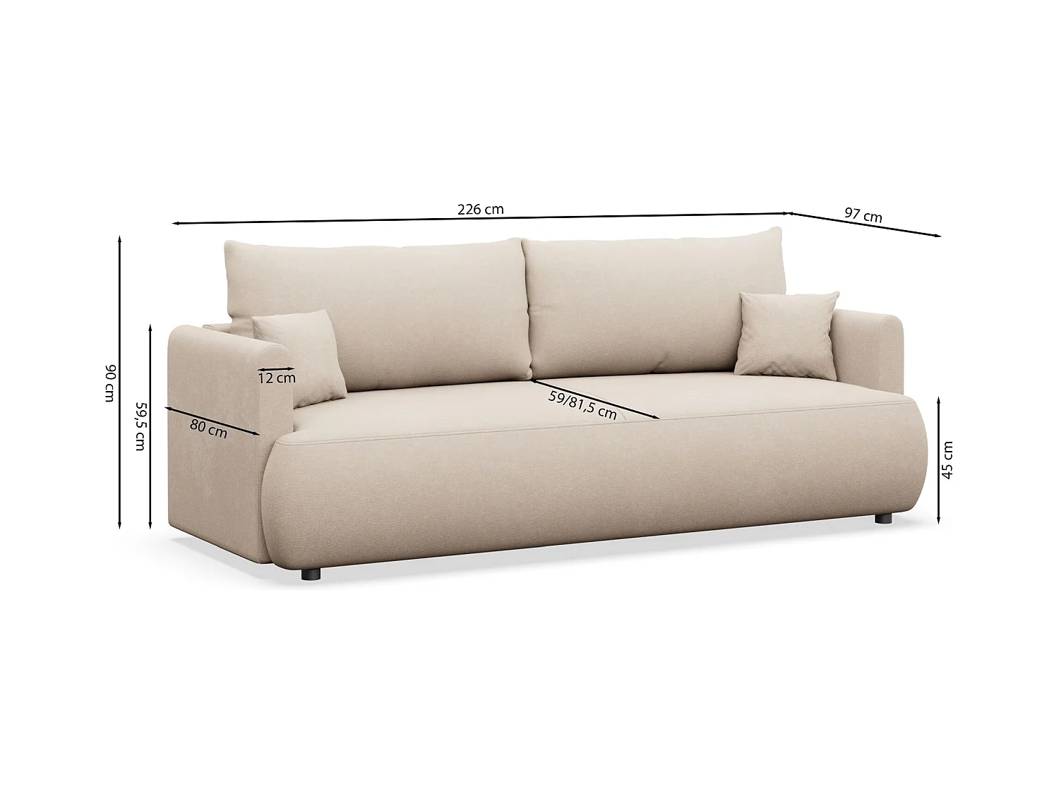 Canapé convertible 3 places – chenille Easy-Clean – gris clair – OVO MINI