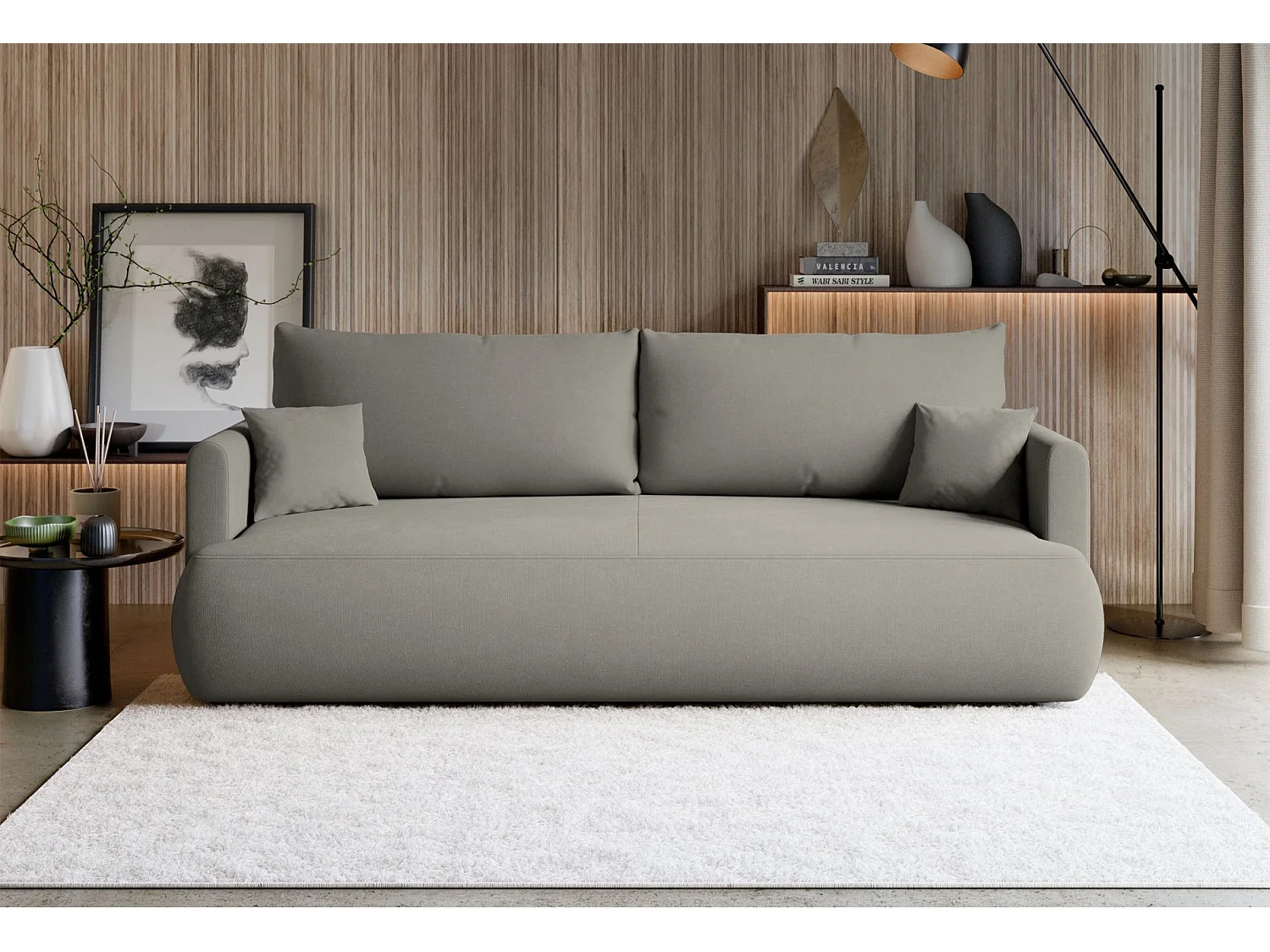 3-Sitzer Schlafsofa mit Bettkasten, Chenille Easy-Clean, hellgrau - OVO MINI