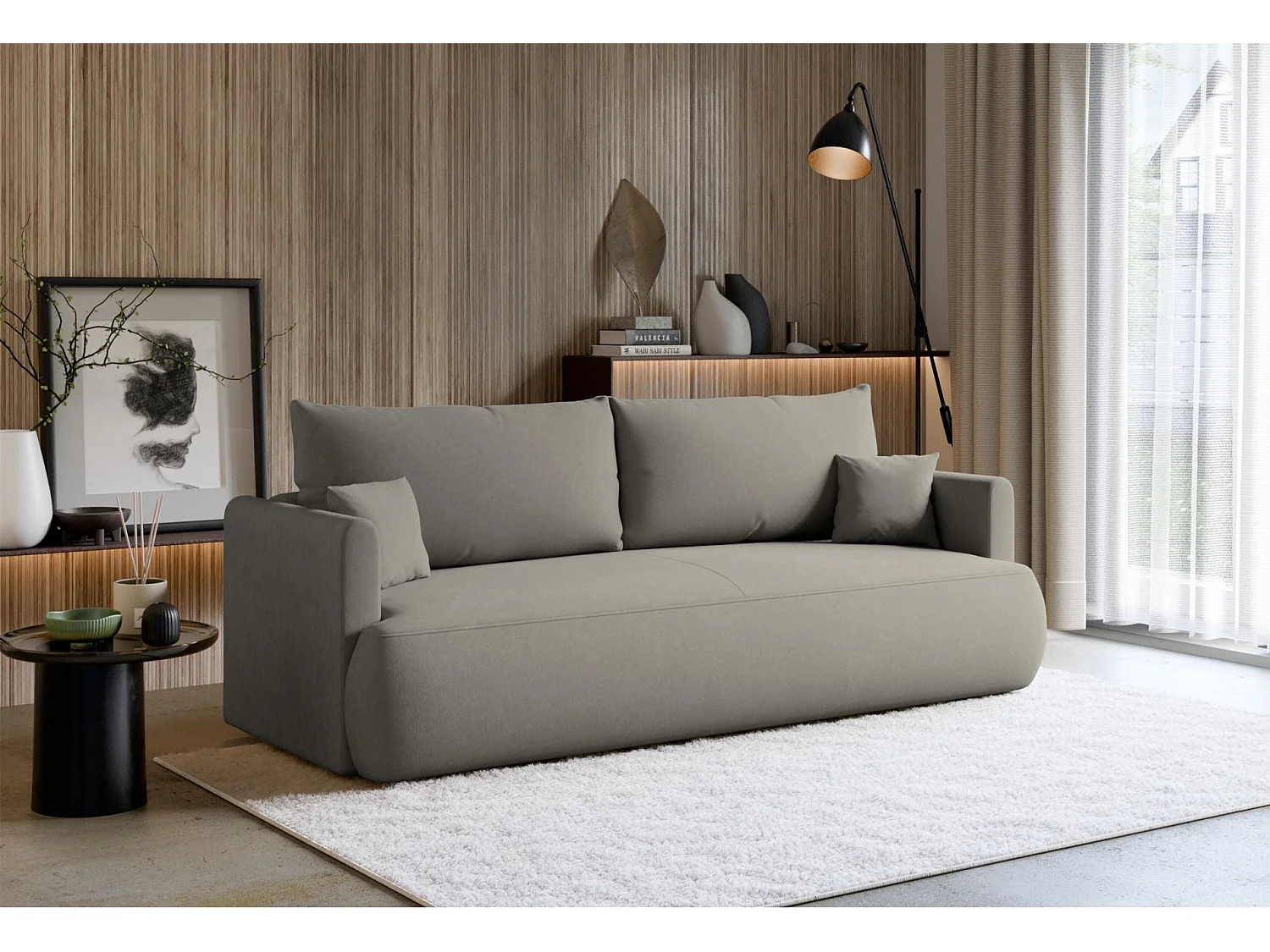 Canapé convertible 3 places – chenille Easy-Clean – gris clair – OVO MINI