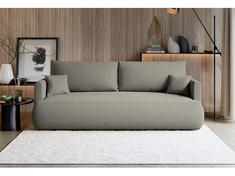 Canapé convertible 3 places – chenille Easy-Clean – gris clair – OVO MINI