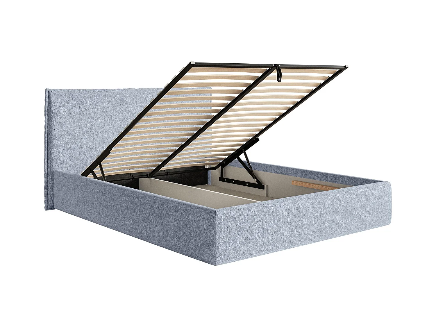 Lit tapissé 180×200 avec coffre et sommier - chenille - bleu clair - SOFTIE SLIM