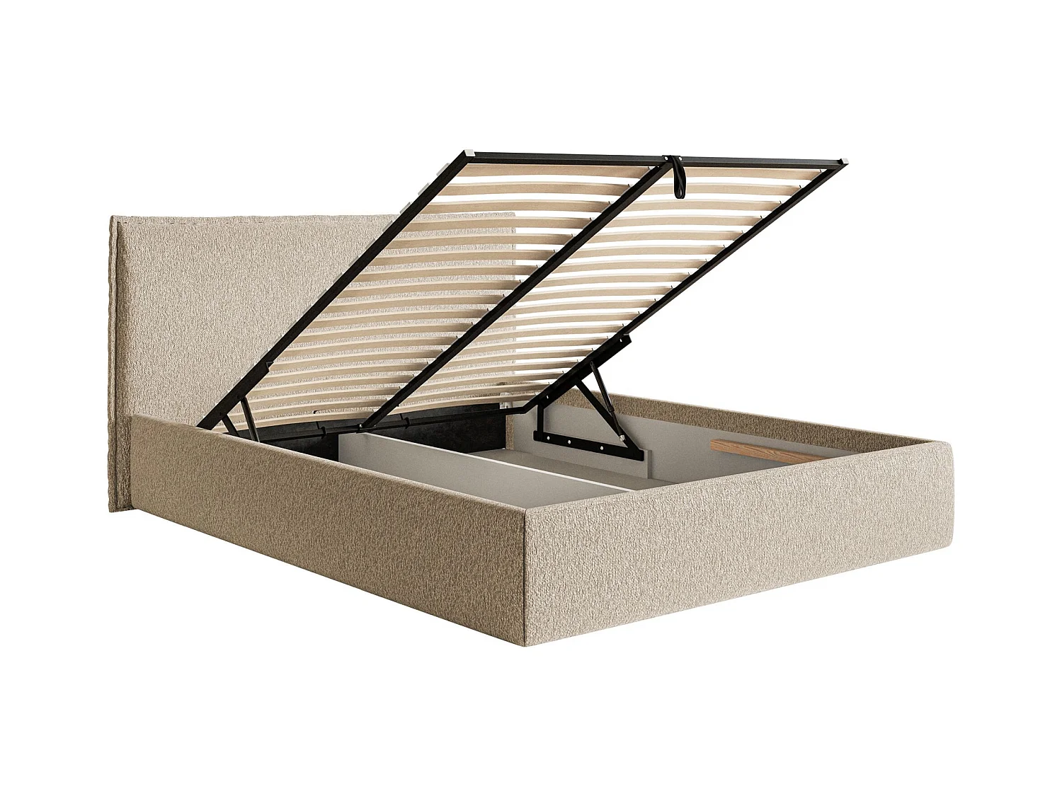 Lit tapissé 160×200 avec coffre et sommier - chenille - beige clair - SOFTIE SLIM