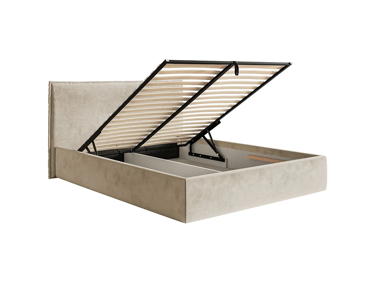 Polsterbett 160×200 mit Bettkasten - Lattenrost - Velours beige - SOFTIE SLIM