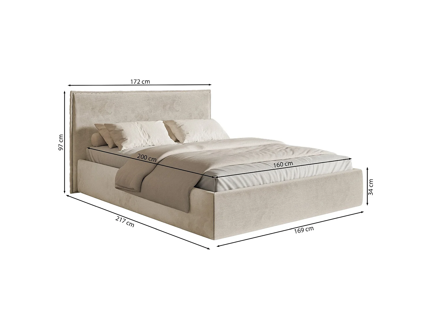 Polsterbett 160×200 mit Bettkasten - Lattenrost - Velours beige - SOFTIE SLIM
