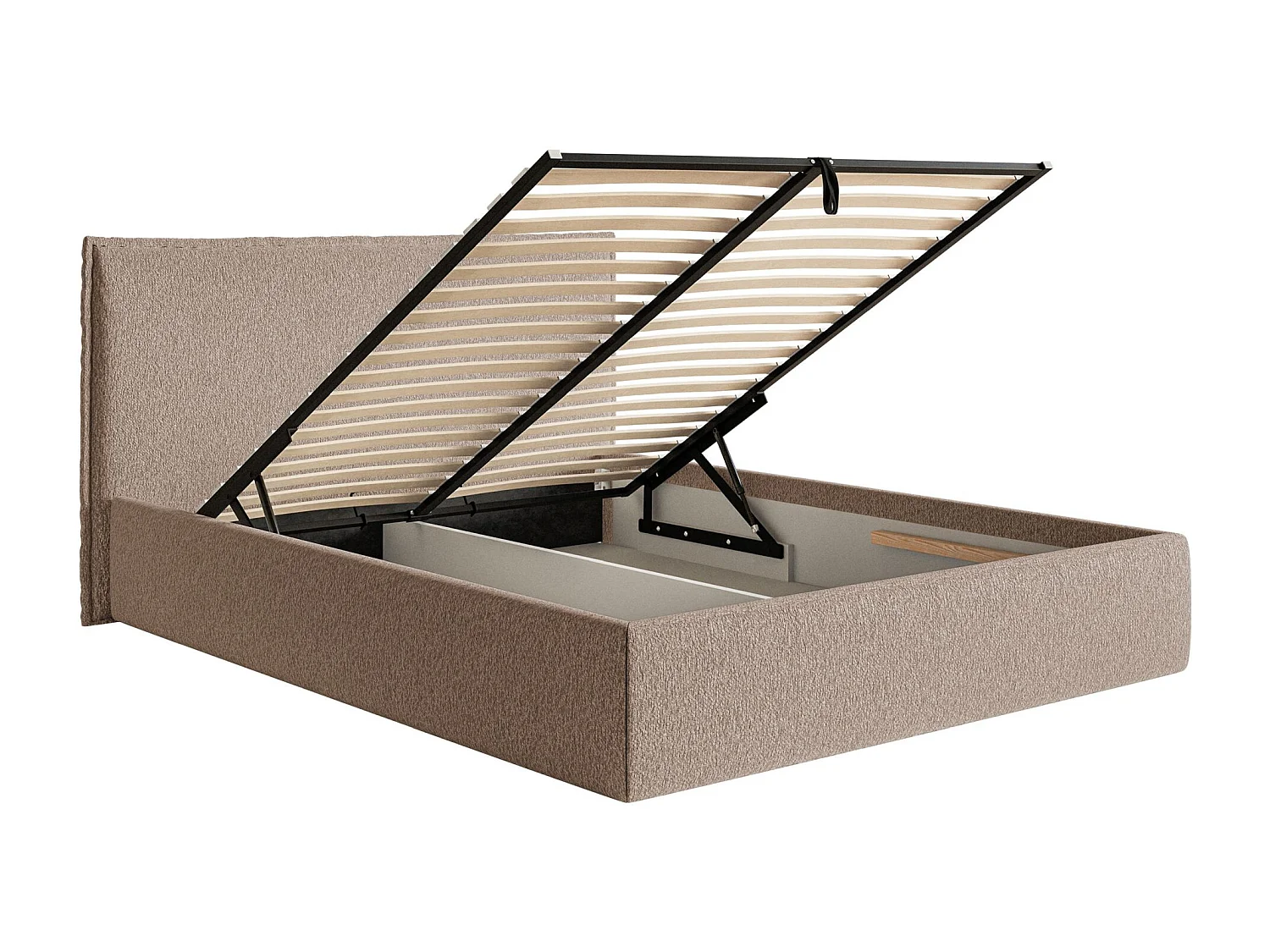 Polsterbett 140×200 mit Bettkasten - Lattenrost - Chenille dunkelbeige - SOFTIE SLIM