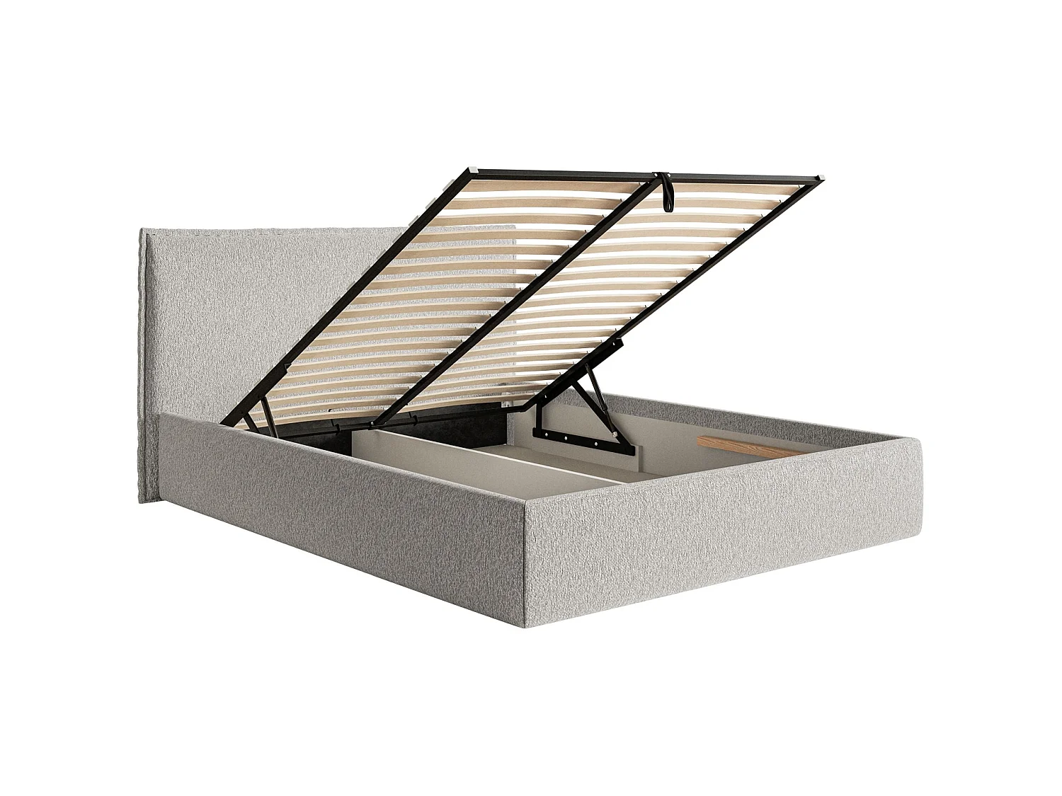 Gestoffeerd bed met opbergruimte – 140x200 cm – lichtgrijs – waterafstotende chenille – SOFTIE SLIM