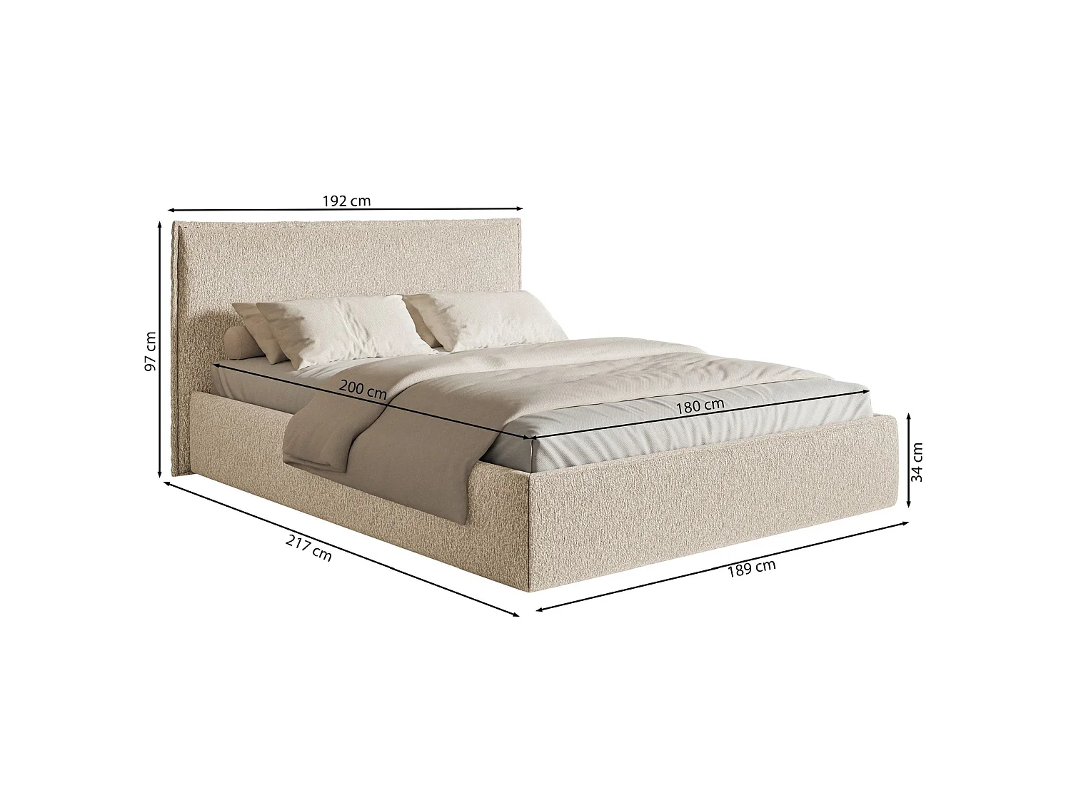 Gestoffeerd bed – 180x200 cm – donkerbeige – waterafstotende chenille – SOFTIE SLIM