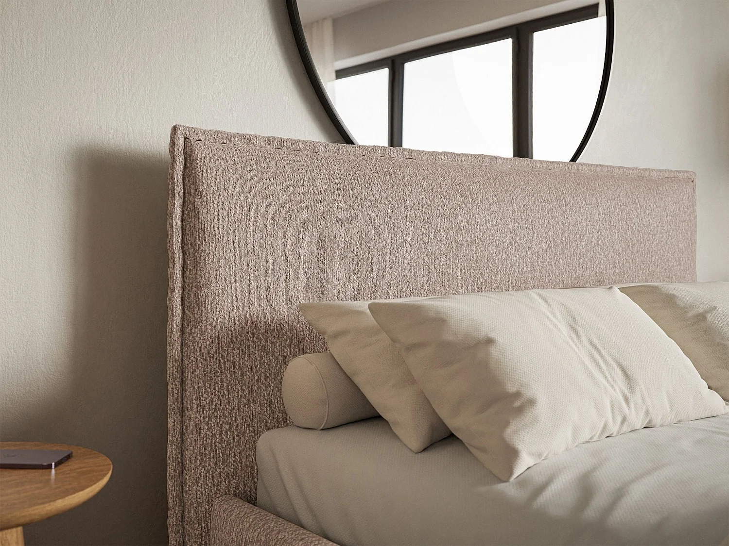 Gestoffeerd bed – 180x200 cm – donkerbeige – waterafstotende chenille – SOFTIE SLIM