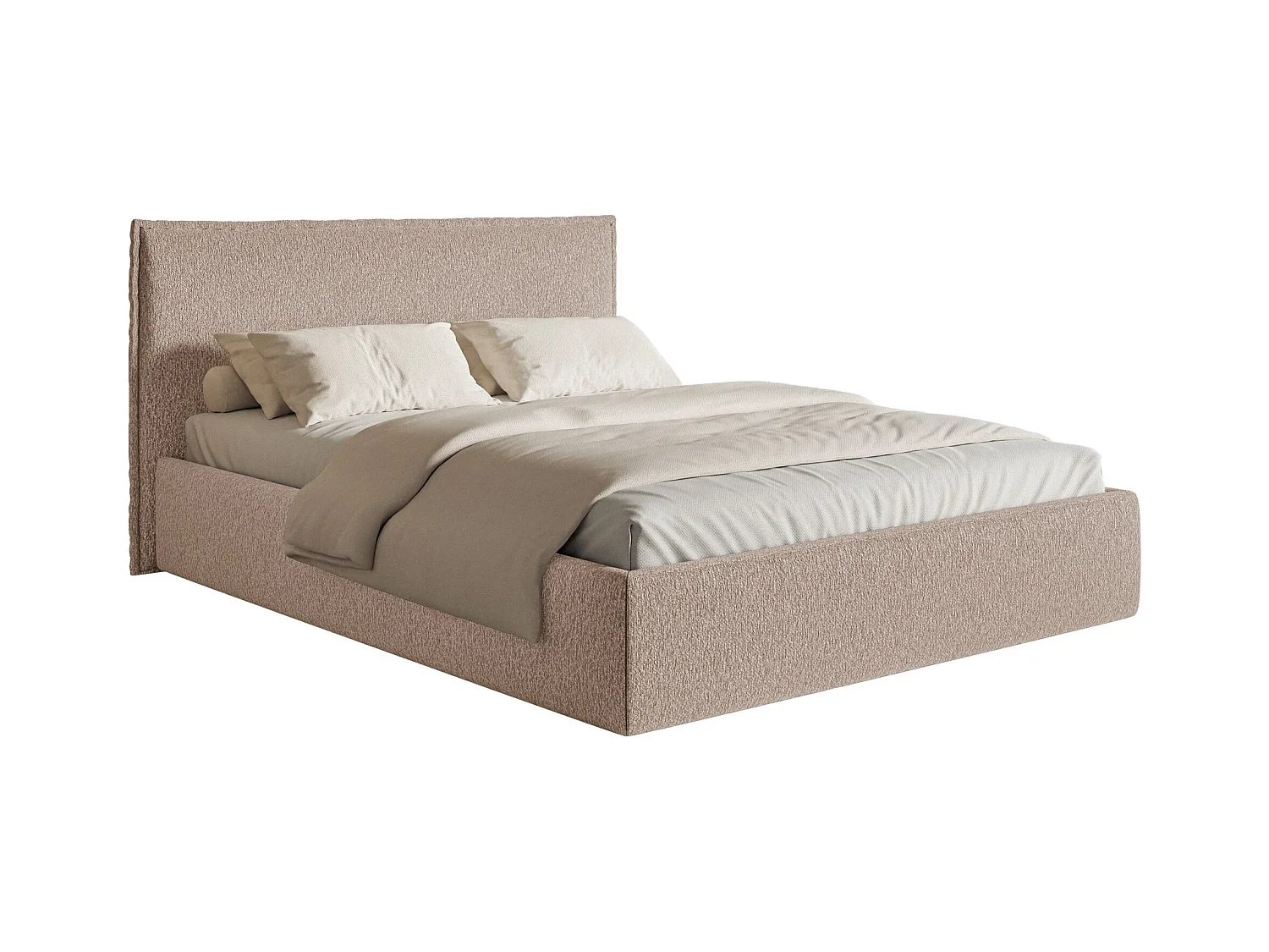 Polsterbett 200×200 mit Bettkasten - Lattenrost - Chenille dunkelbeige - SOFTIE SLIM