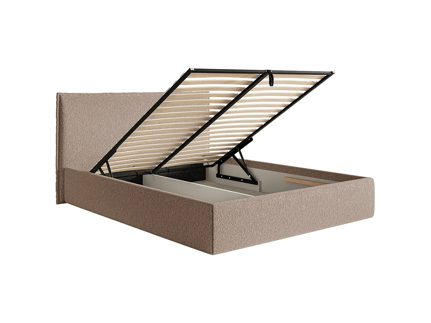 Polsterbett 200×200 mit Bettkasten - Lattenrost - Chenille dunkelbeige - SOFTIE SLIM