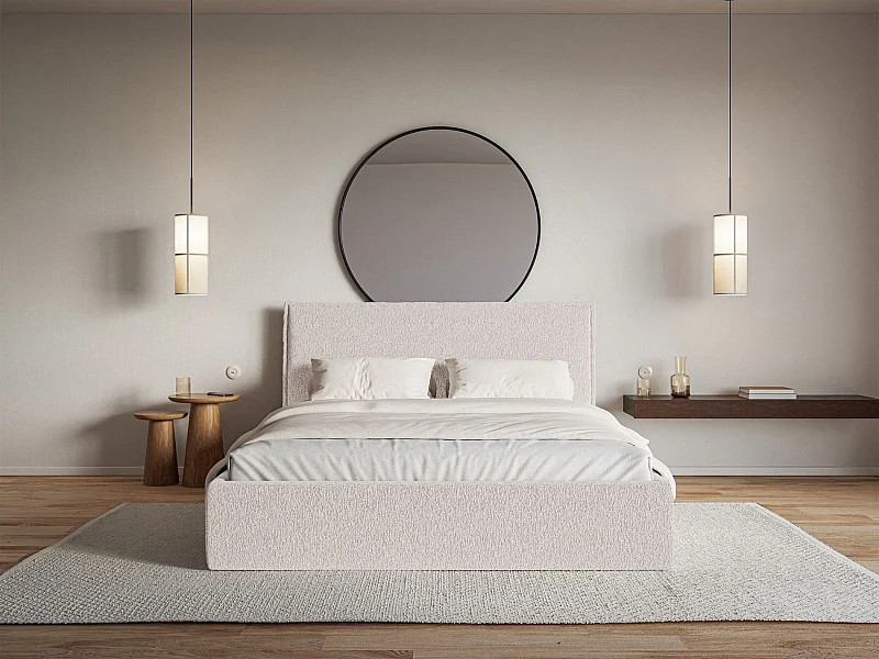 Lit tapissé 140×200- chenille - beige - SOFTIE SLIM