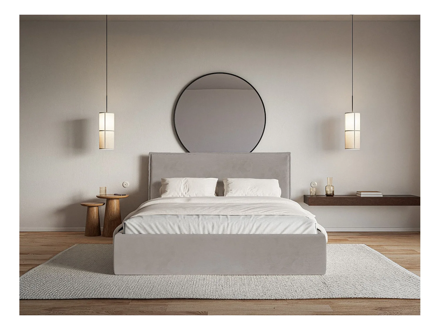 Lit tapissé 140×200- velours - brun-gris - SOFTIE SLIM