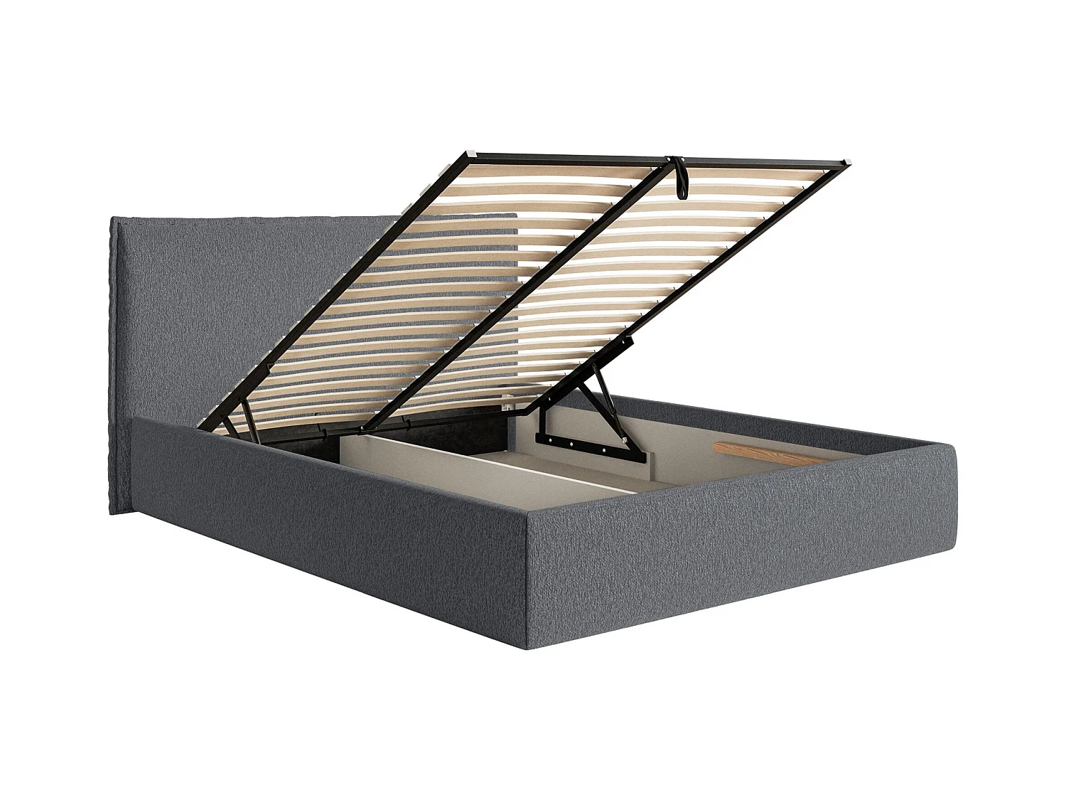 Lit tapissé 180×200 avec coffre et sommier - chenille - graphite - SOFTIE SLIM