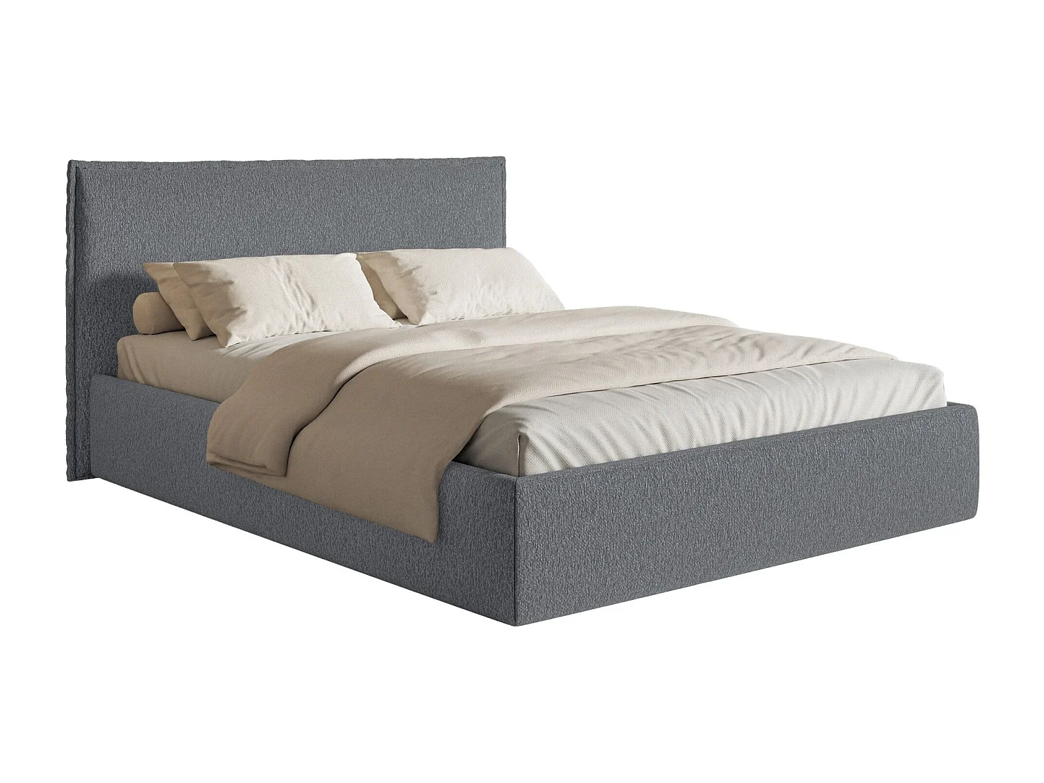 Lit tapissé 180×200 avec coffre et sommier - chenille - graphite - SOFTIE SLIM