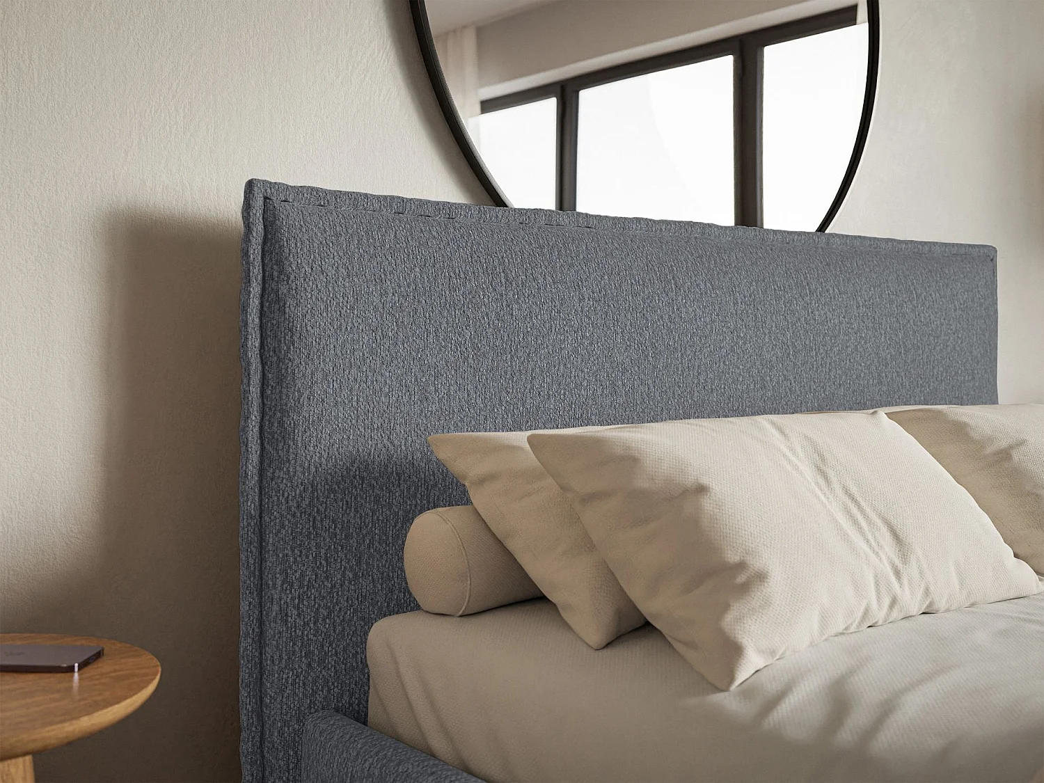 Lit tapissé 180×200 avec coffre et sommier - chenille - graphite - SOFTIE SLIM