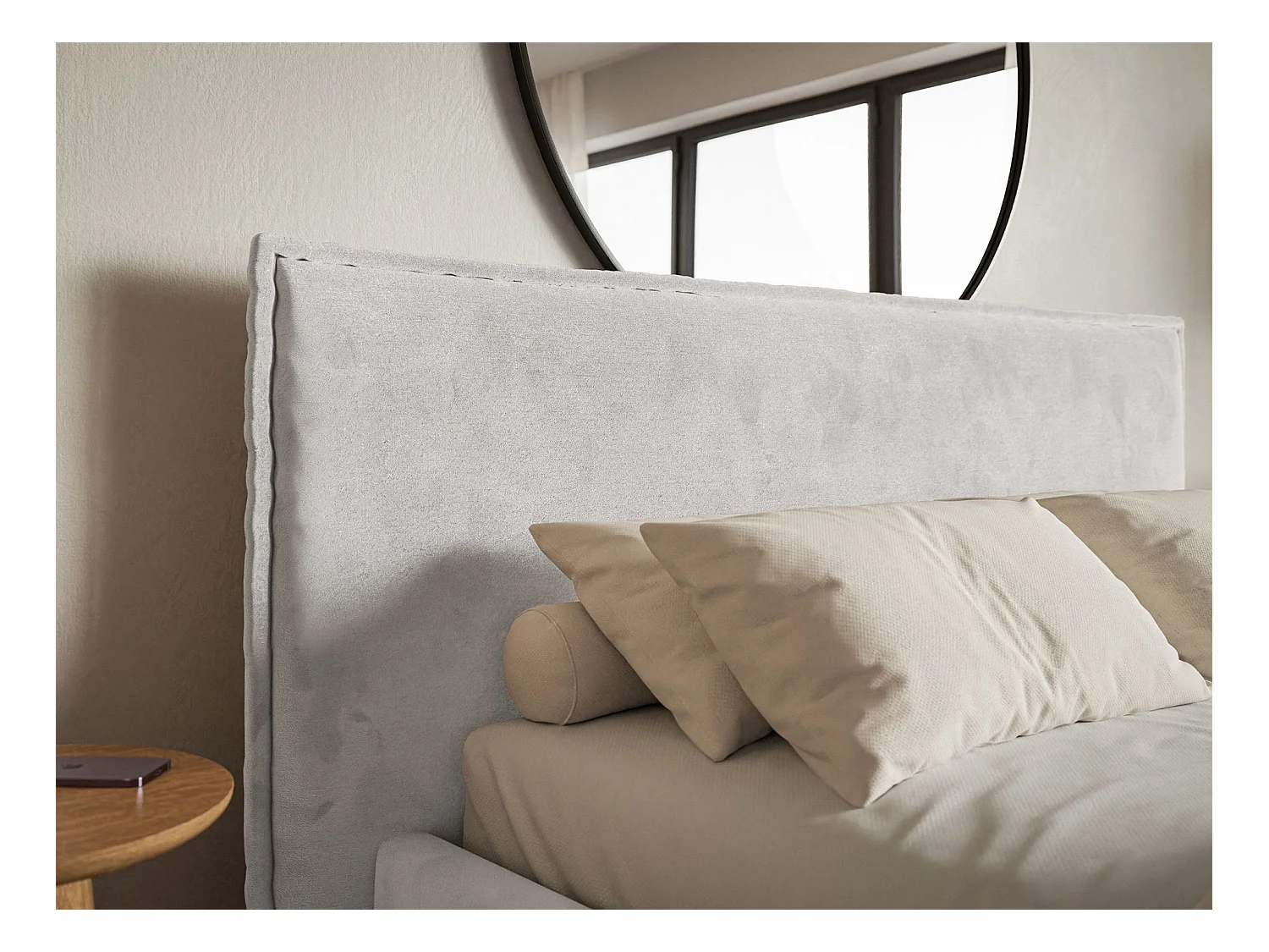 Lit tapissé 160×200- velours - gris clair - SOFTIE