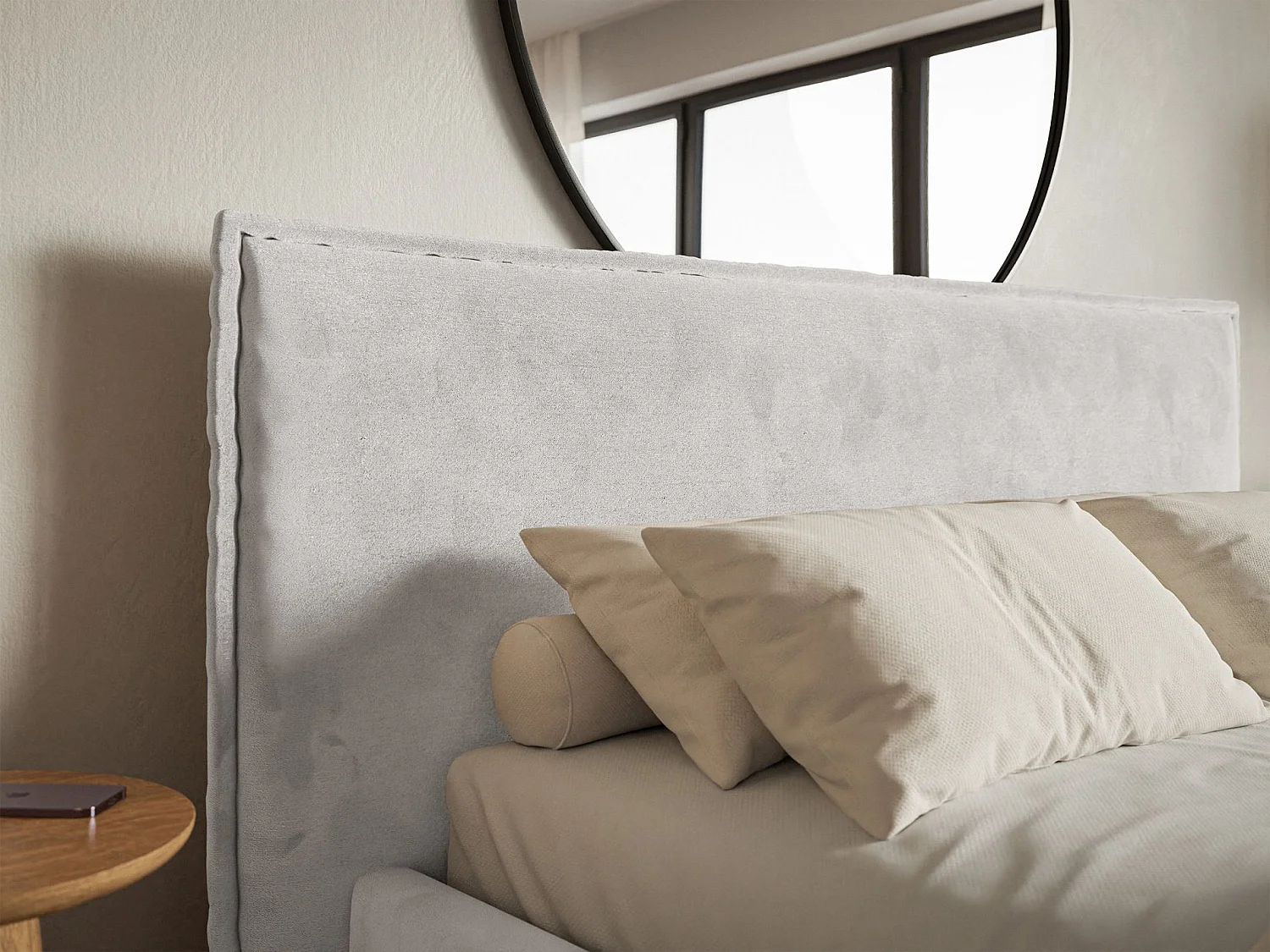 Lit tapissé 160×200- velours - gris clair - SOFTIE