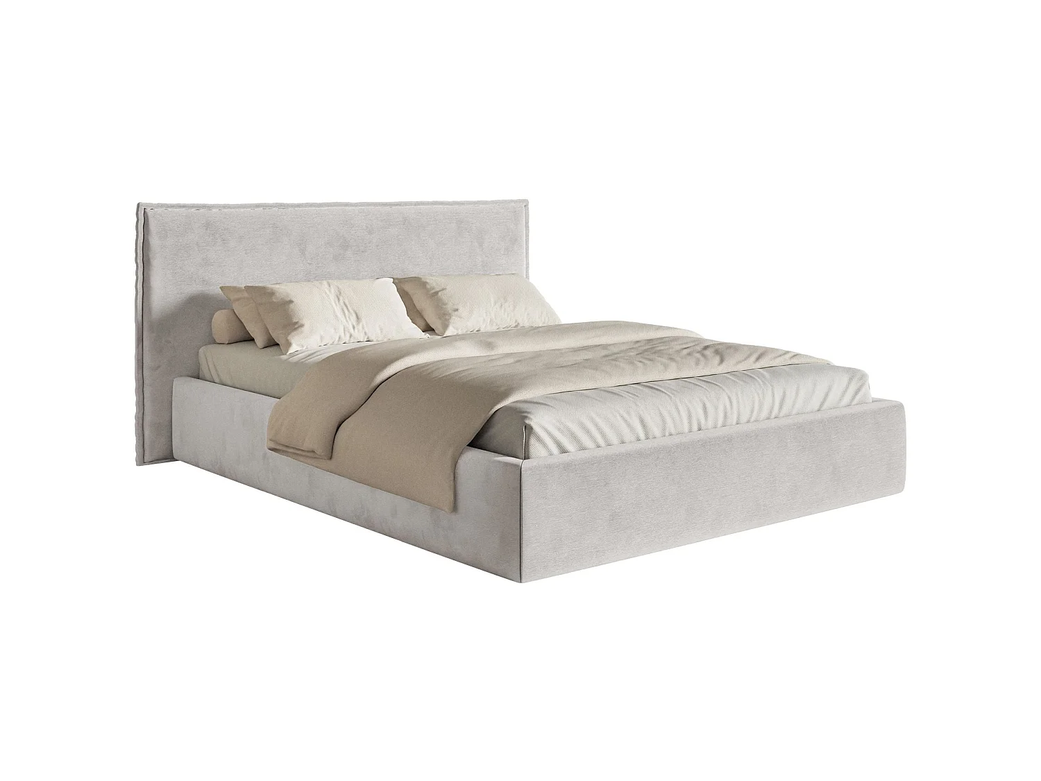Lit tapissé 160×200- velours - gris clair - SOFTIE