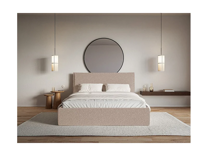 Polsterbett 160×200 mit Bettkasten - Lattenrost - Chenille dunkelbeige - SOFTIE SLIM