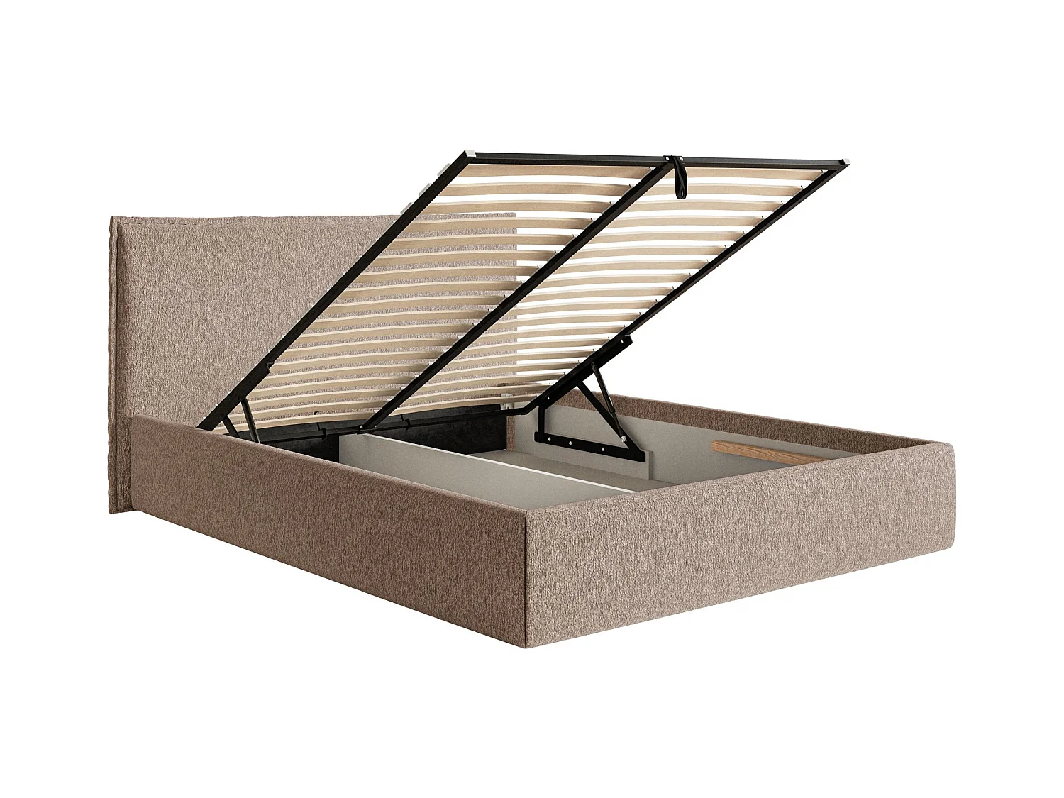 Polsterbett 160×200 mit Bettkasten - Lattenrost - Chenille dunkelbeige - SOFTIE SLIM