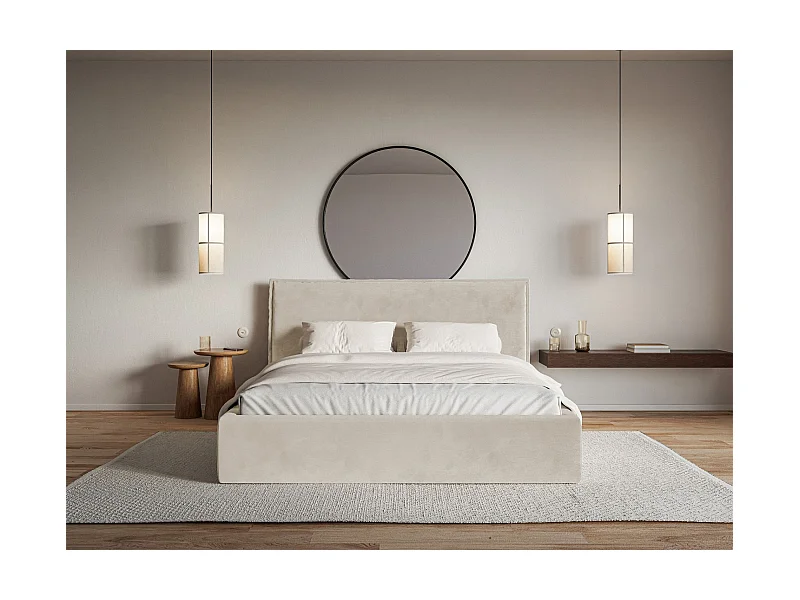 Polsterbett 140×200 mit Bettkasten - Lattenrost - Velours beige - SOFTIE