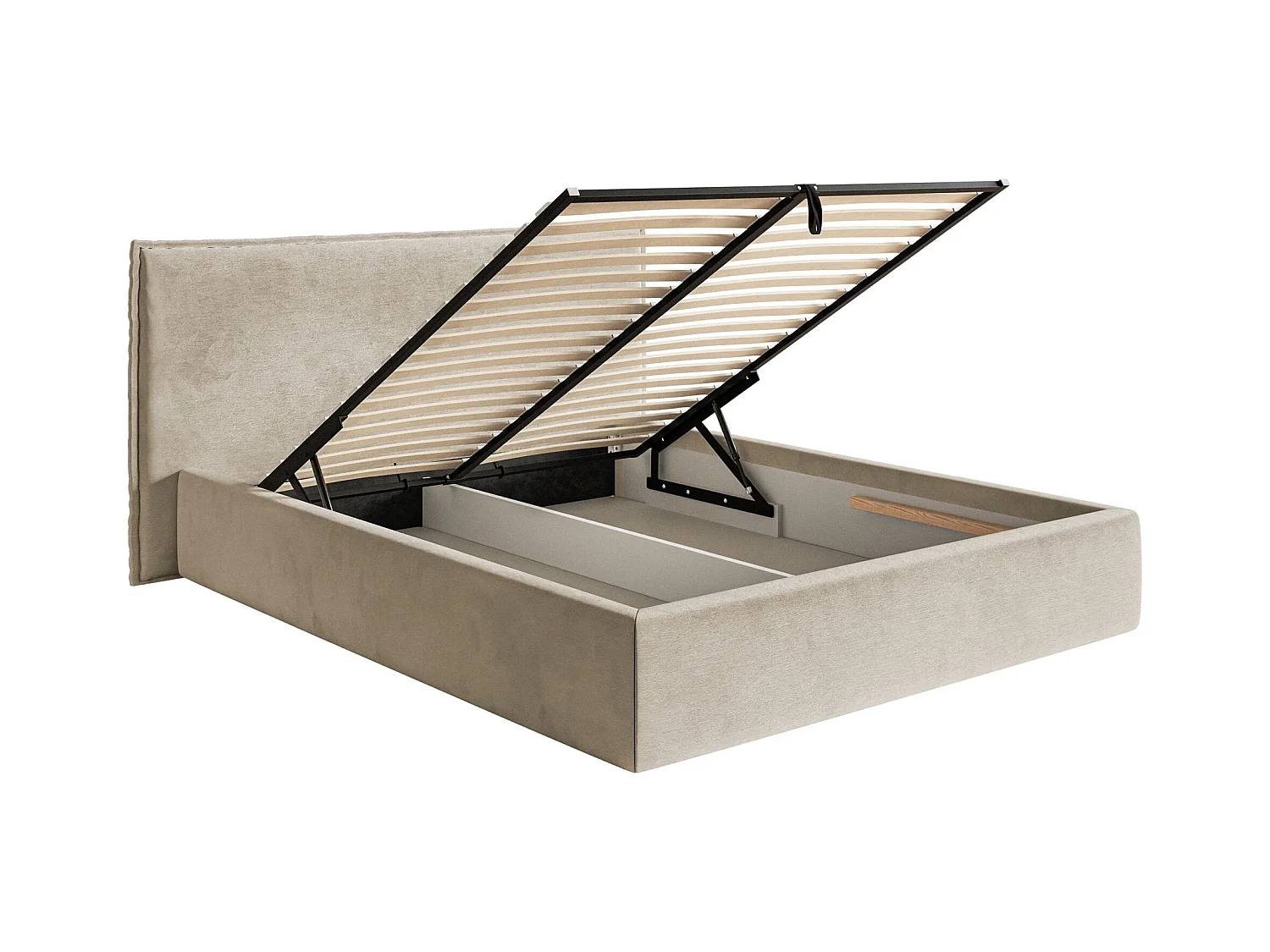 Lit tapissé 140×200 avec coffre et sommier - velours - beige - SOFTIE