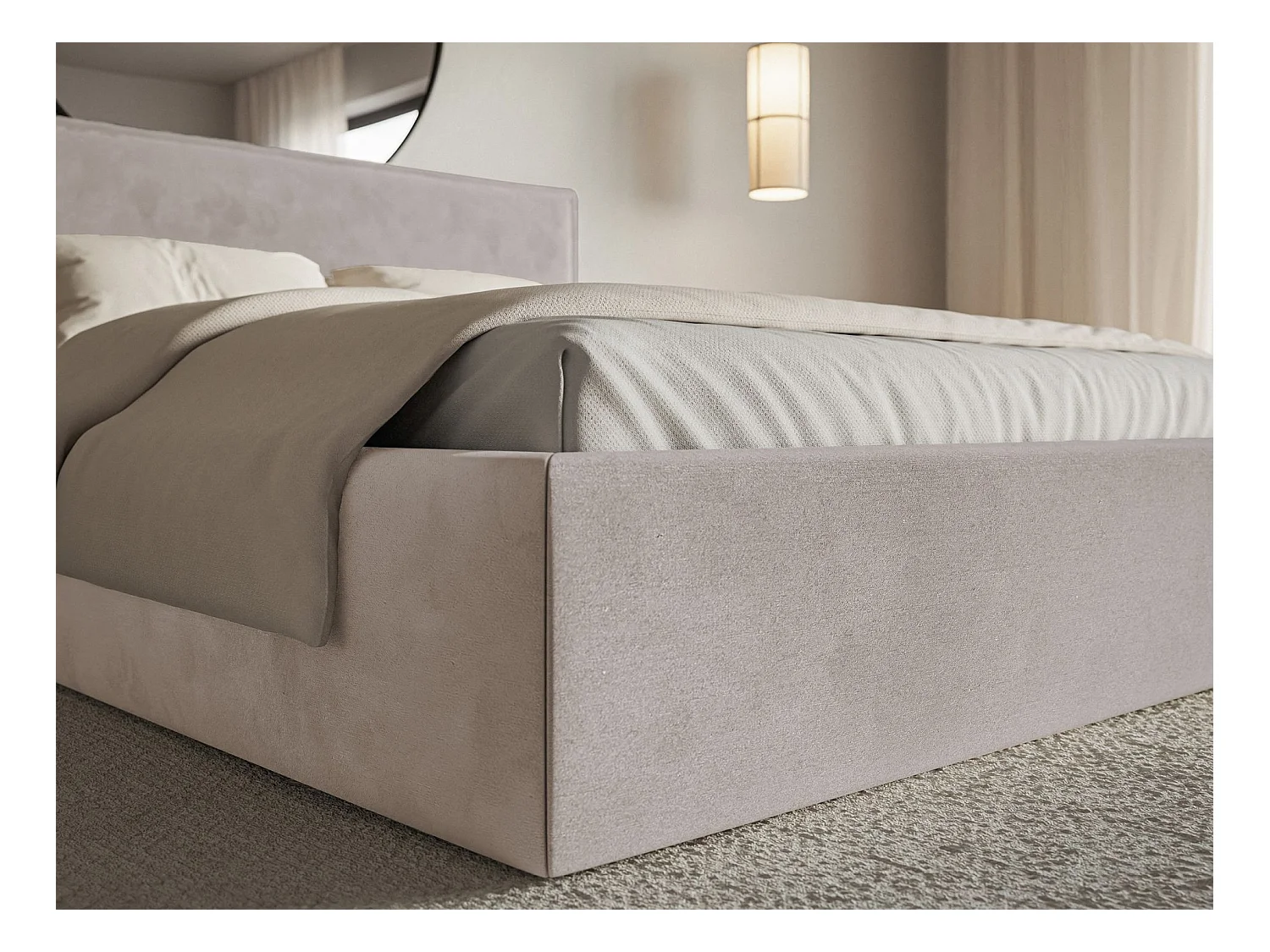 Polsterbett 140×200 mit Bettkasten - Lattenrost - Velours graubraun - SOFTIE