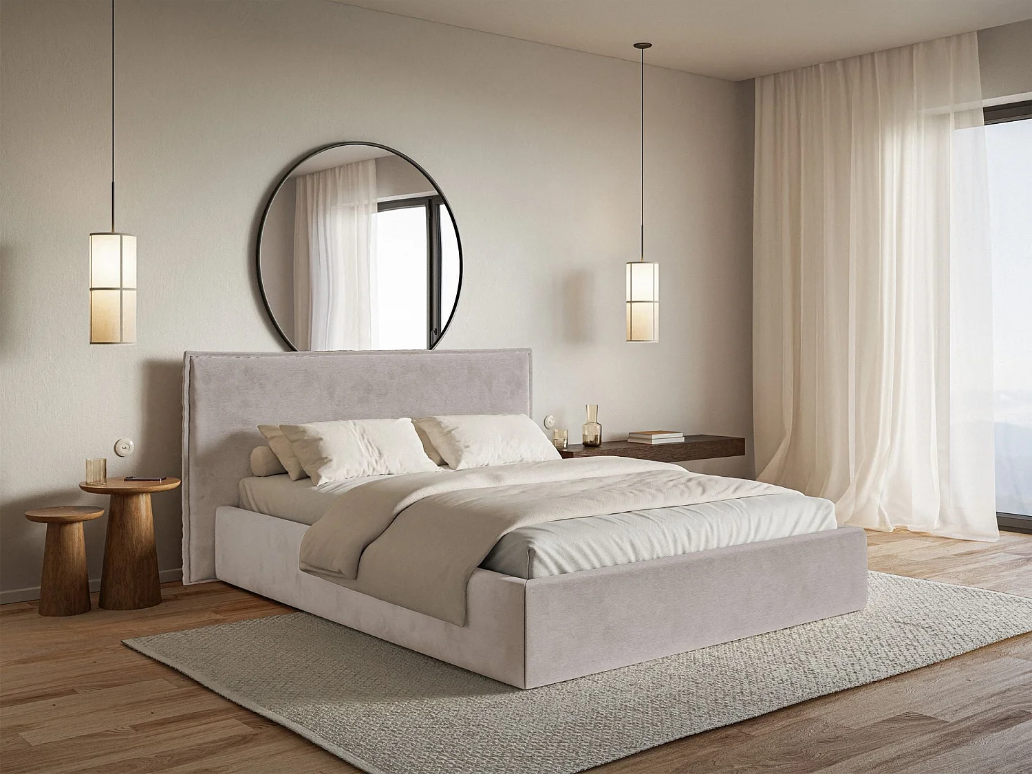 Lit tapissé 140×200- velours - brun-gris - SOFTIE