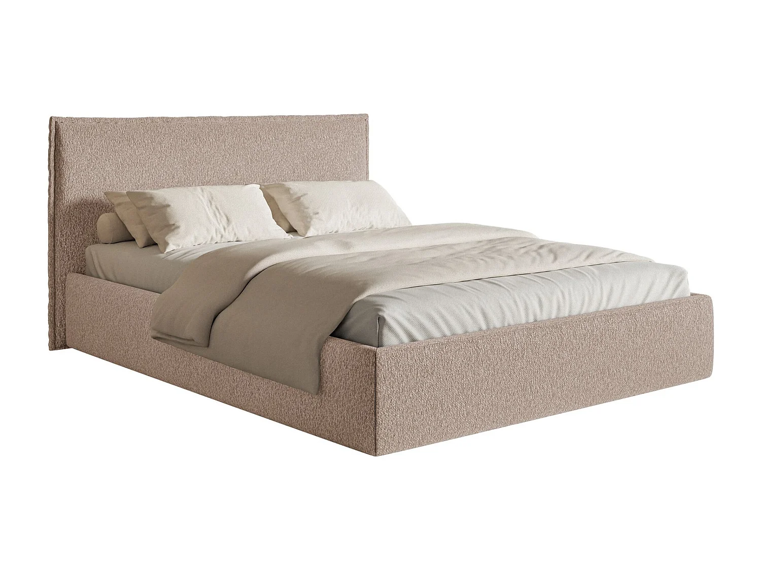 Gestoffeerd bed met opbergruimte – 180x200 cm – donkerbeige – waterafstotende chenille – SOFTIE SLIM