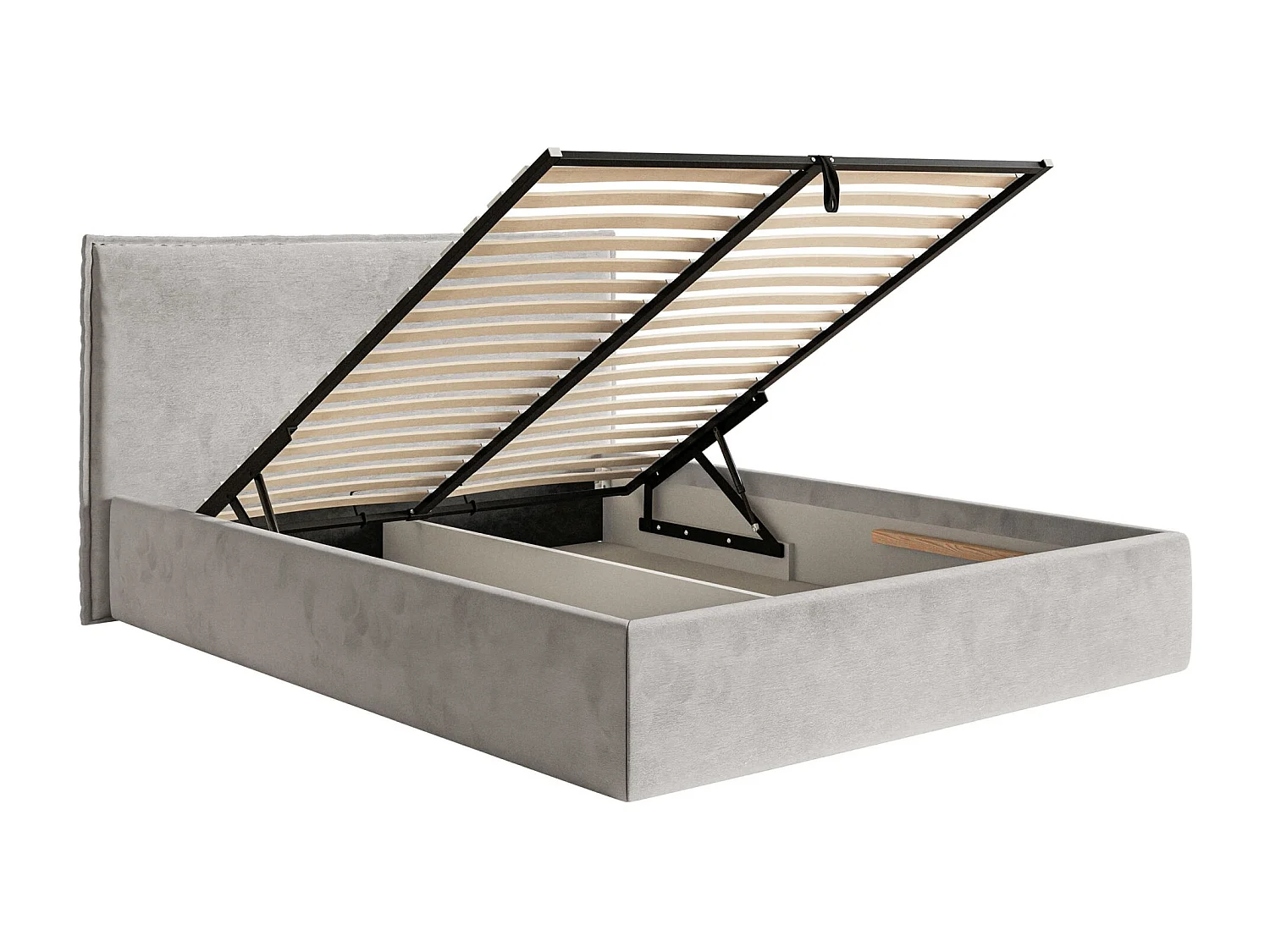 Lit tapissé 160×200 avec coffre et sommier - velours - gris clair - SOFTIE SLIM