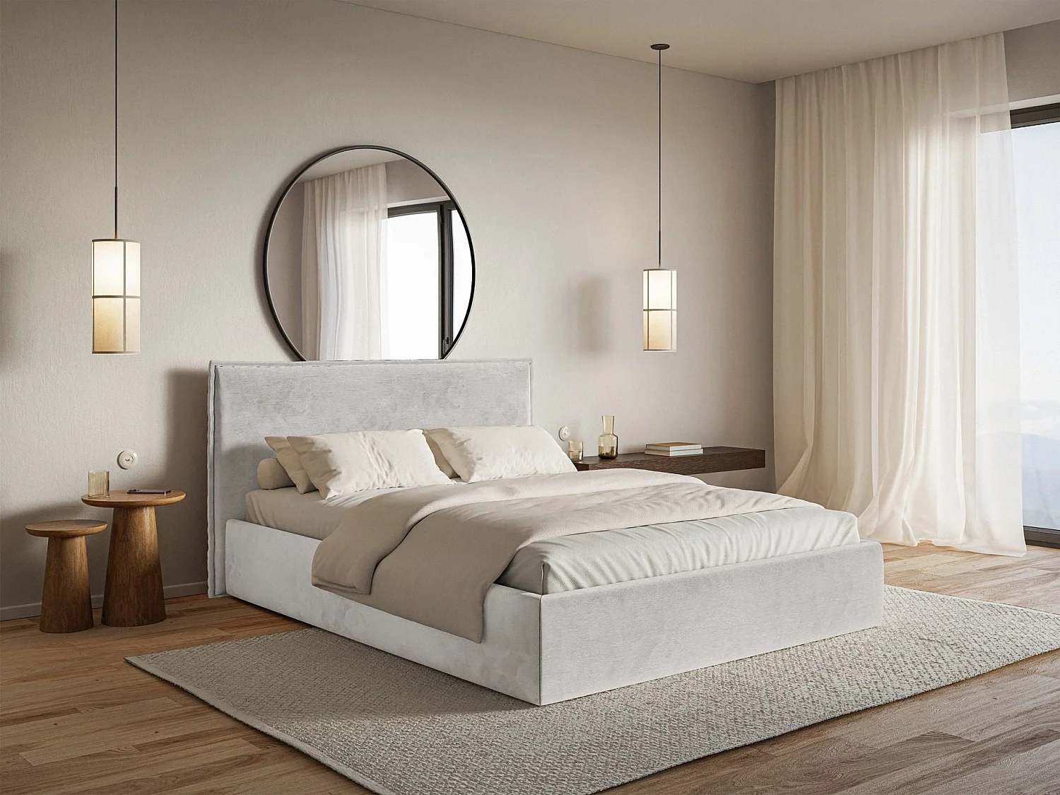Polsterbett 160×200 mit Bettkasten - Lattenrost - Velours hellgrau - SOFTIE SLIM