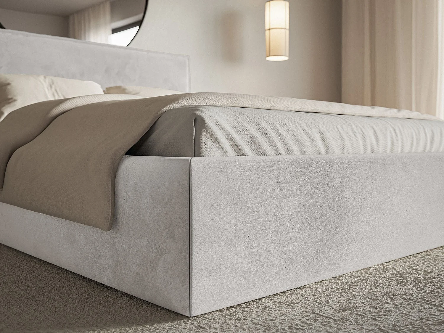 Polsterbett 160×200 mit Bettkasten - Lattenrost - Velours hellgrau - SOFTIE SLIM