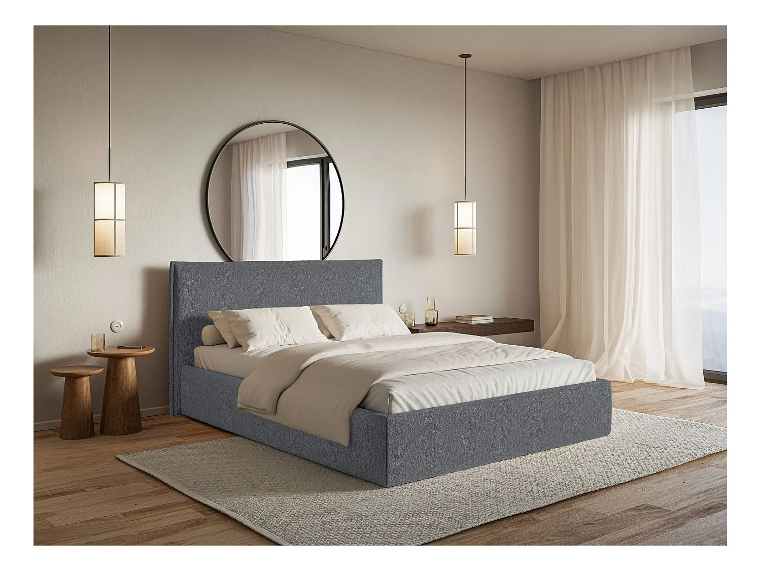 Lit tapissé 200×200- chenille - graphite - SOFTIE SLIM