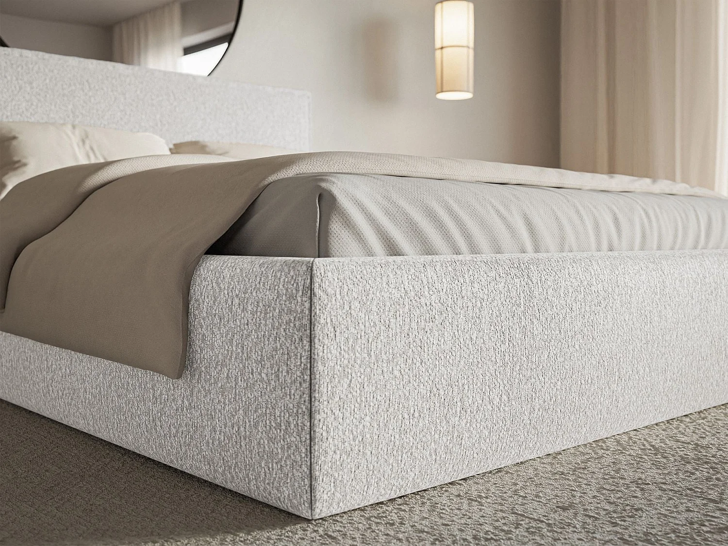 Lit tapissé 200×200- chenille - gris clair - SOFTIE SLIM