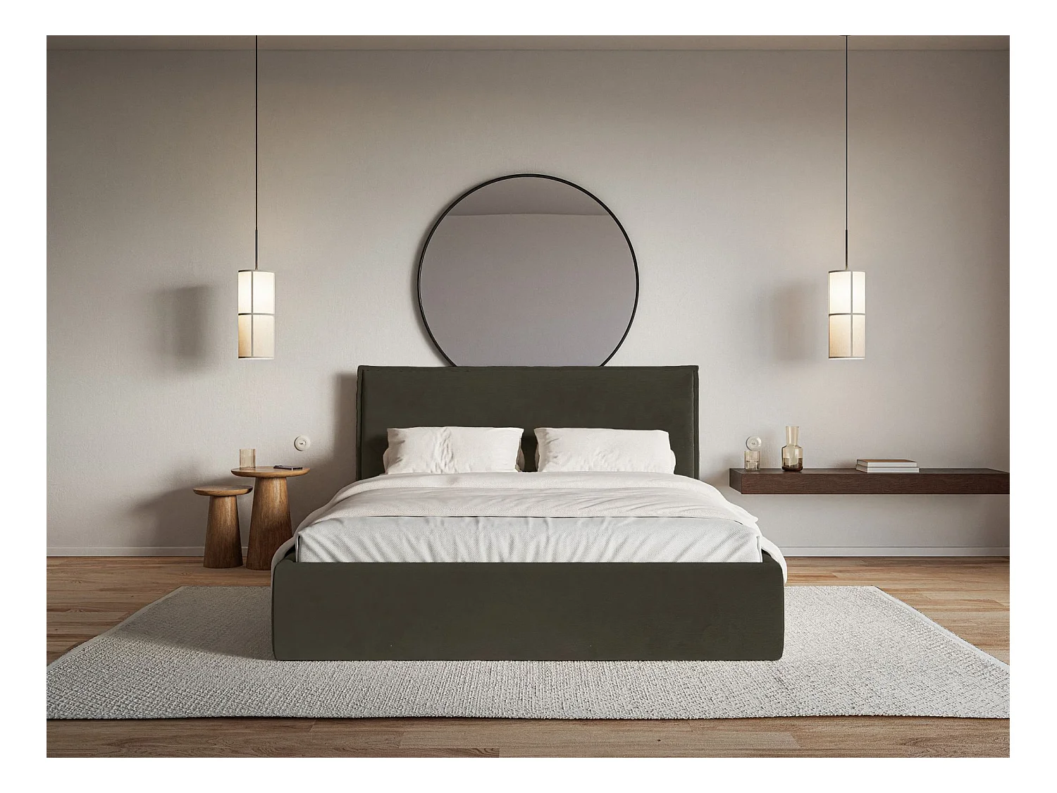 Lit tapissé 160×200 avec coffre et sommier - velours - vert foncé - SOFTIE SLIM