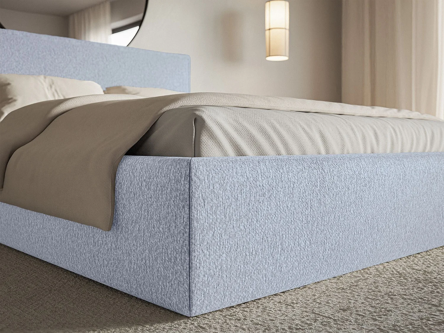 Lit tapissé 180×200- chenille - bleu clair - SOFTIE SLIM