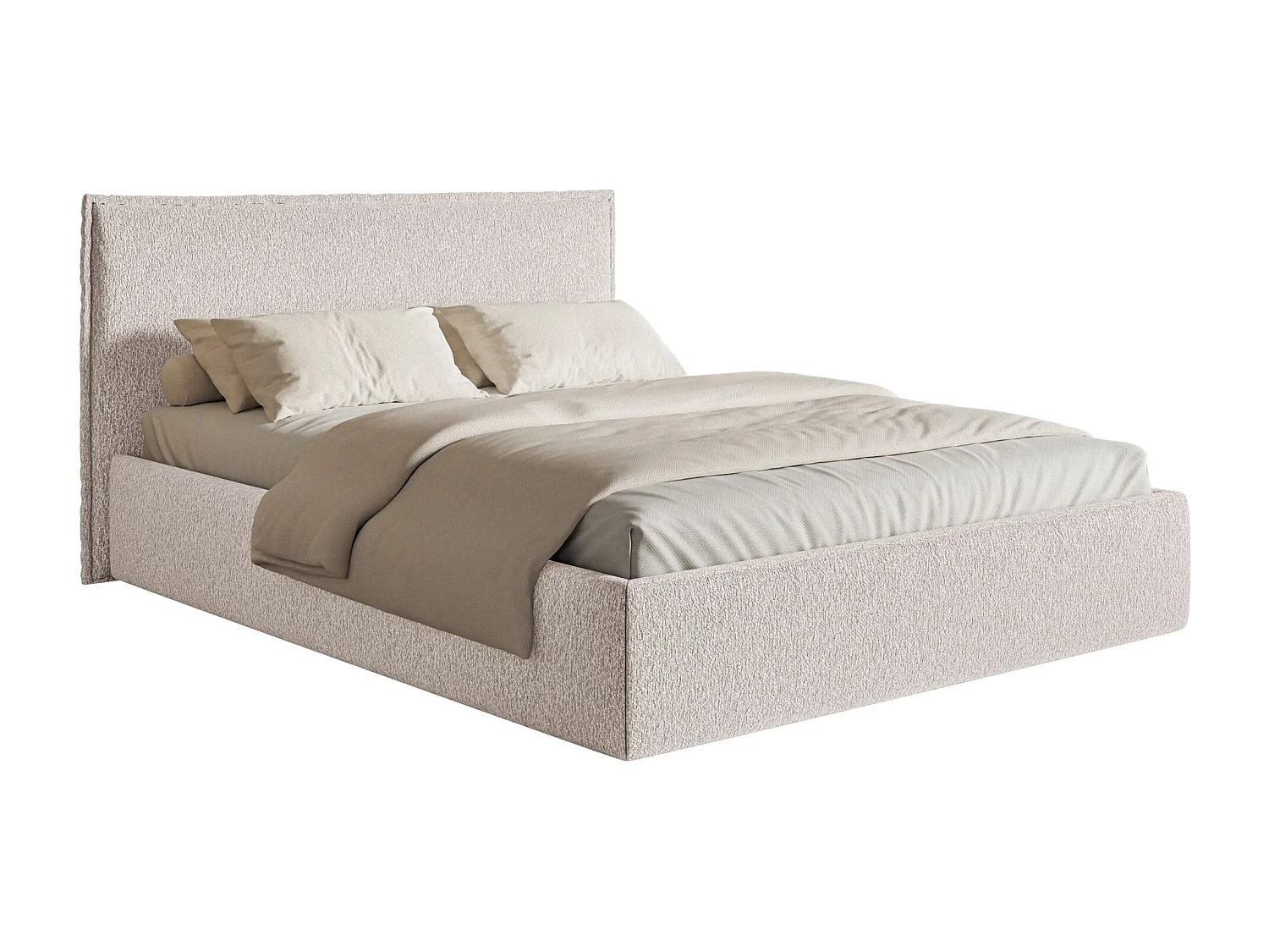 Lit tapissé 200×200- chenille - beige - SOFTIE SLIM
