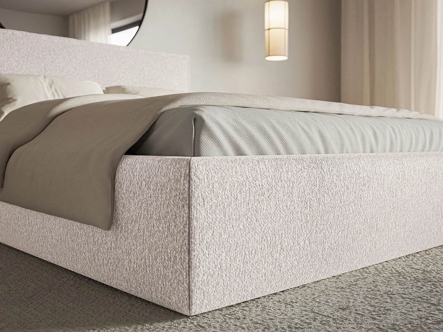 Lit tapissé 200×200- chenille - beige - SOFTIE SLIM