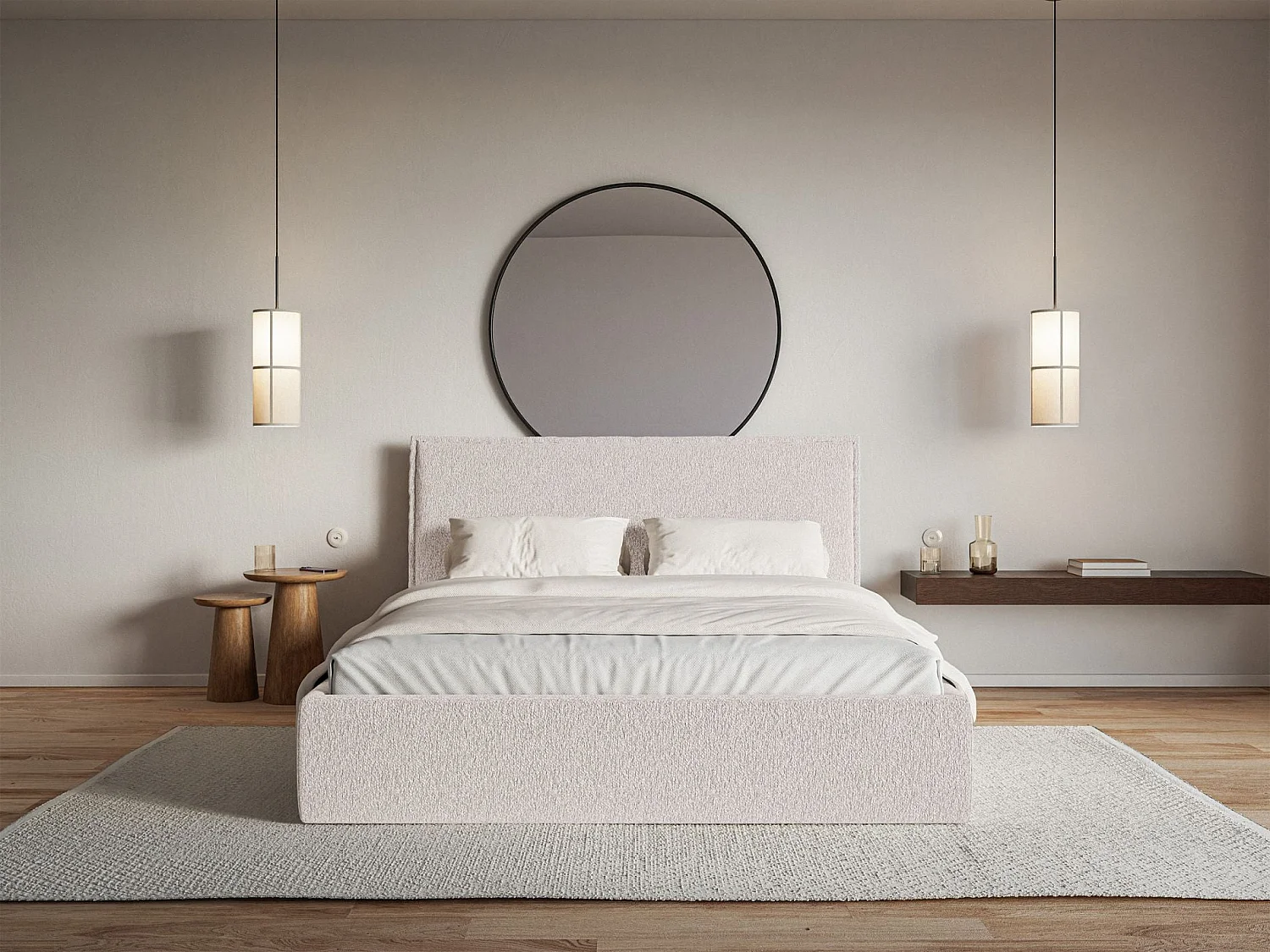 Lit tapissé 200×200- chenille - beige - SOFTIE SLIM