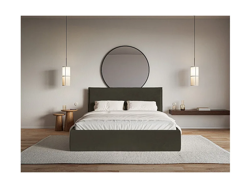 Polsterbett 160×200 mit Bettkasten - Lattenrost - Velours dunkelgrün - SOFTIE SLIM