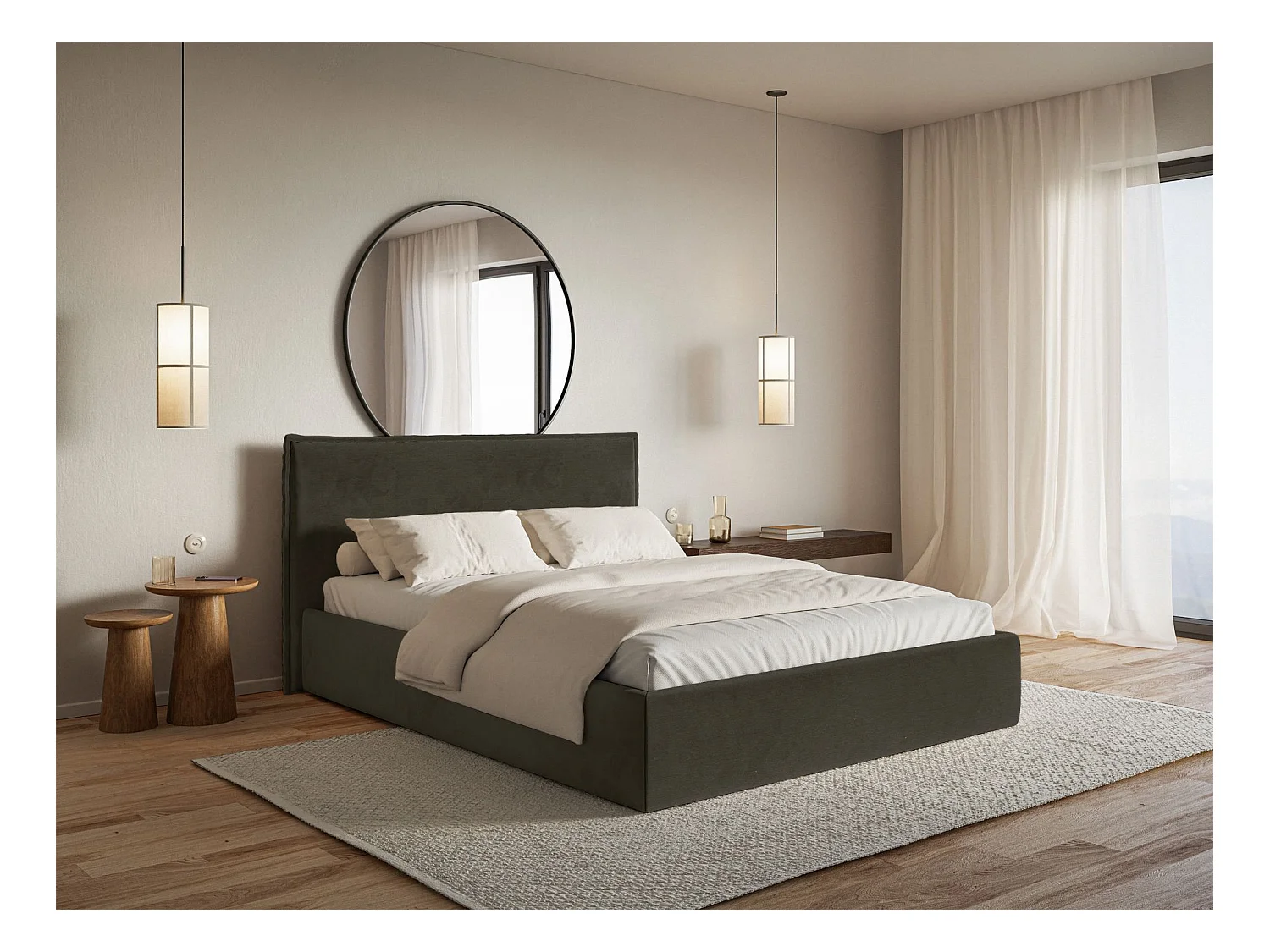 Lit tapissé 160×200- velours - vert foncé - SOFTIE SLIM