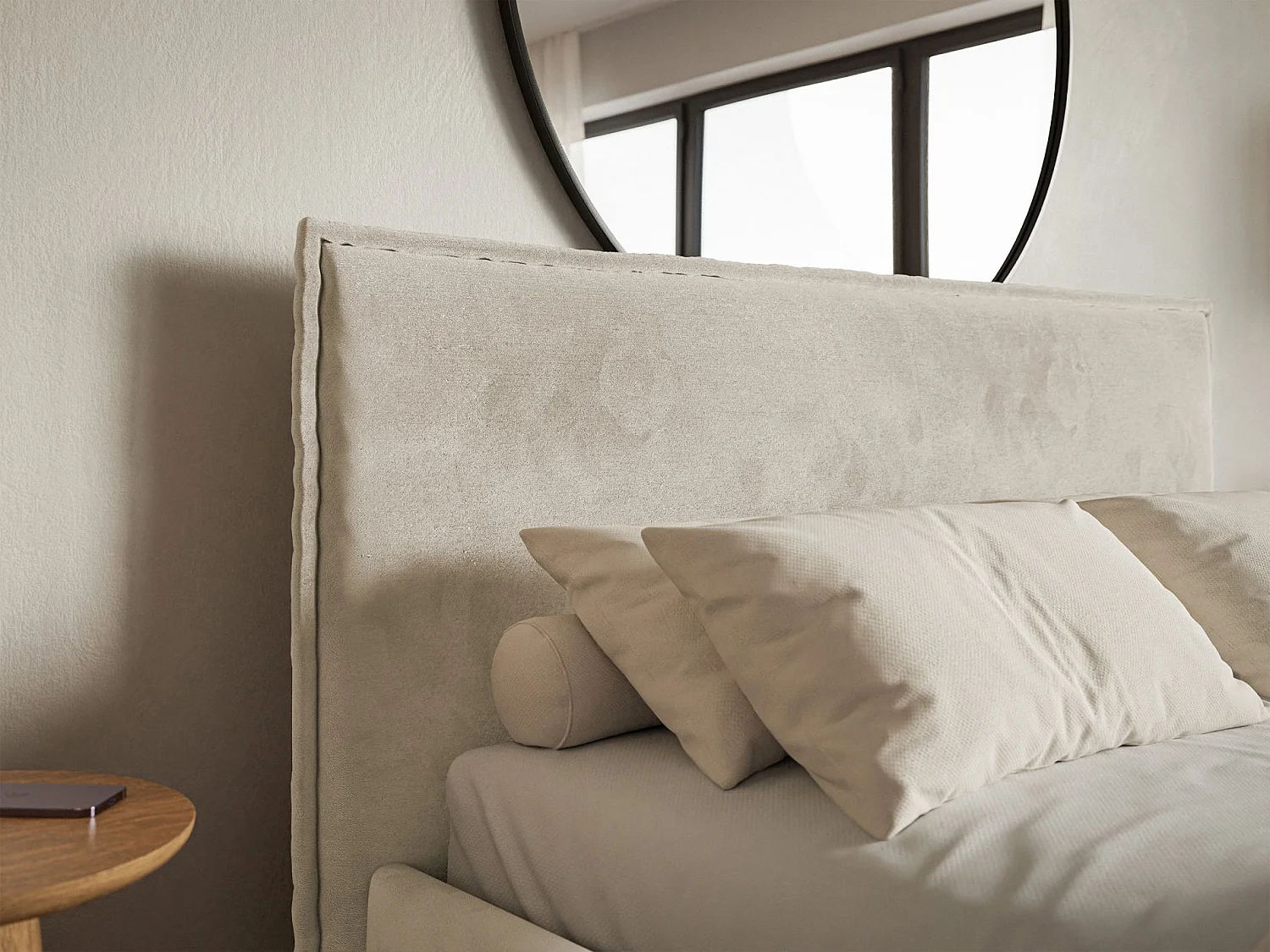 Lit tapissé 140×200- velours - beige - SOFTIE SLIM