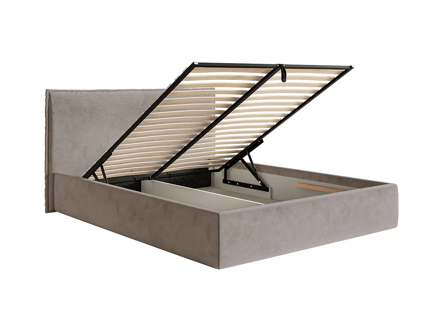 Lit tapissé 140×200 avec coffre et sommier - velours - brun-gris - SOFTIE SLIM