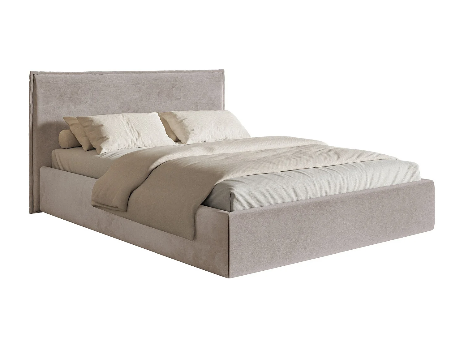 Lit tapissé 140×200 avec coffre et sommier - velours - brun-gris - SOFTIE SLIM