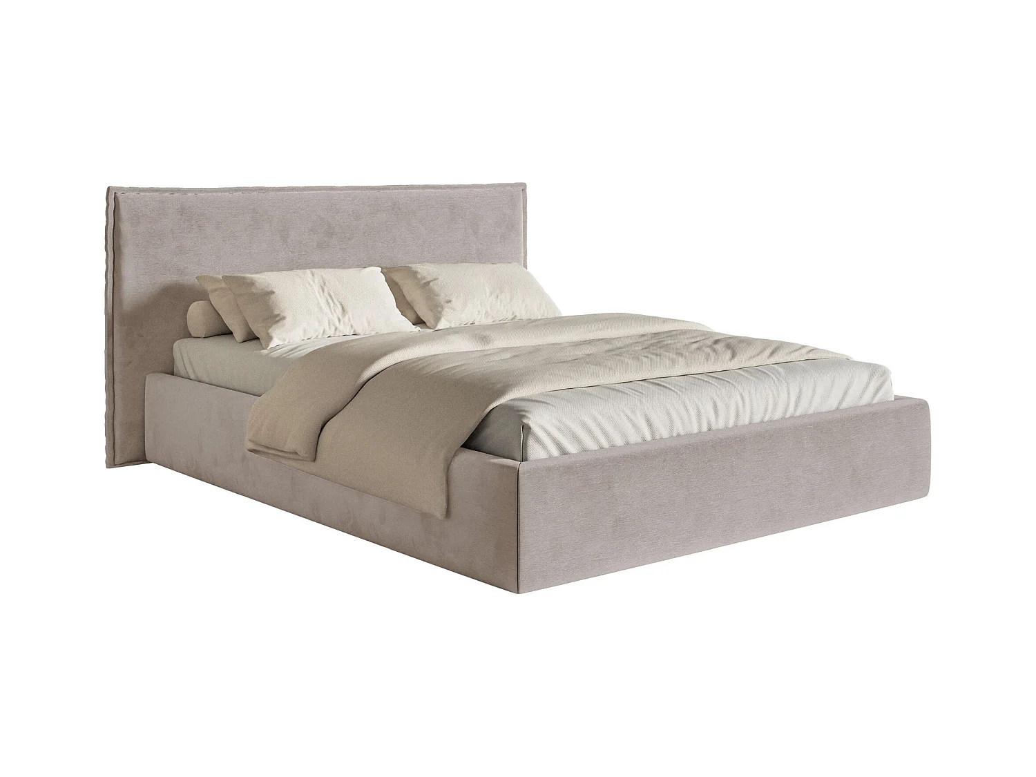 Lit tapissé 140×200 avec coffre et sommier - velours - brun-gris - SOFTIE